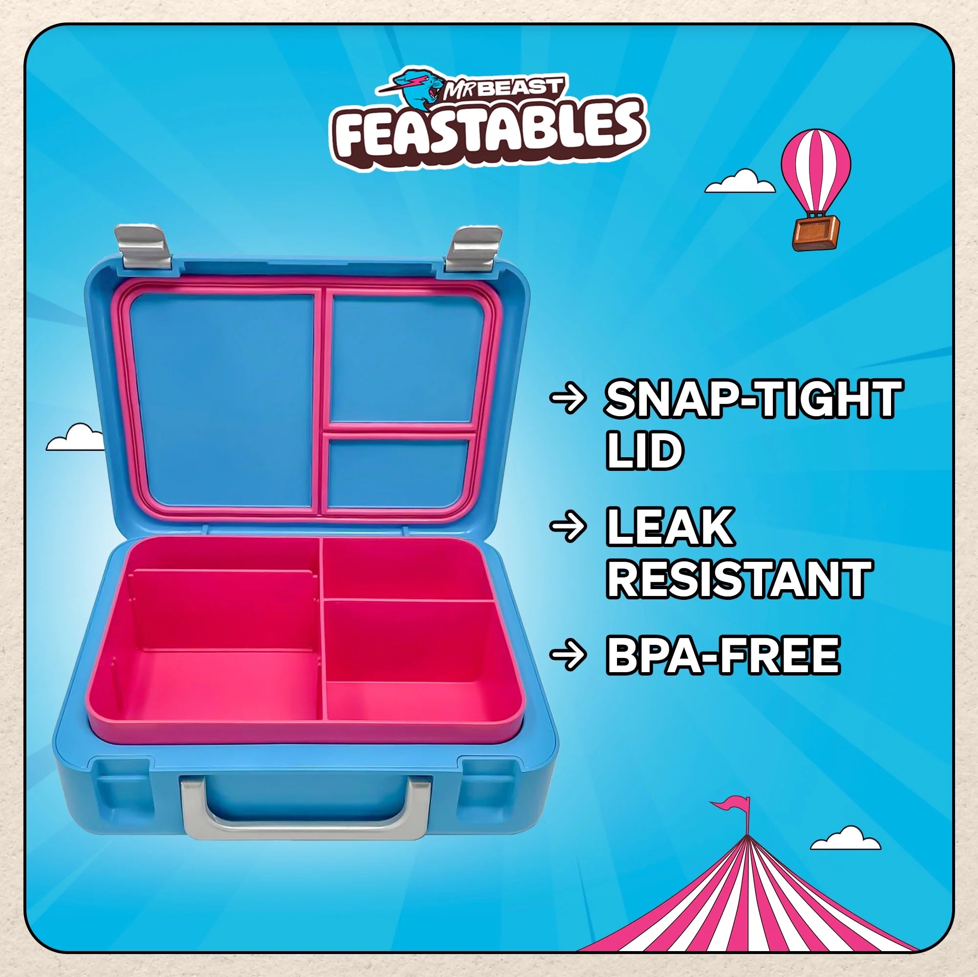 Mrbeast Feastables World'S Coolest Collectible Lunch Box, Bpa-Free, Blue/Pink