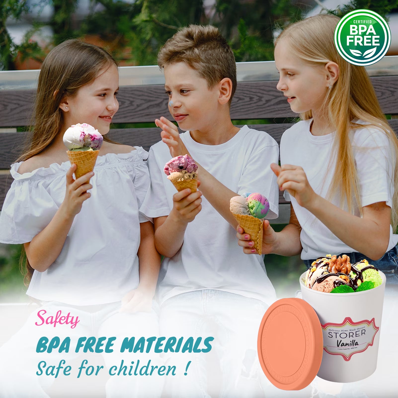 WALL QMER Premium Ice Cream Containers (4 Pack - 8 Ounces Each) Reusable Freezer Storage Tubs with Lids for Ice Cream, Sorbet and Gelato! 4 Colors