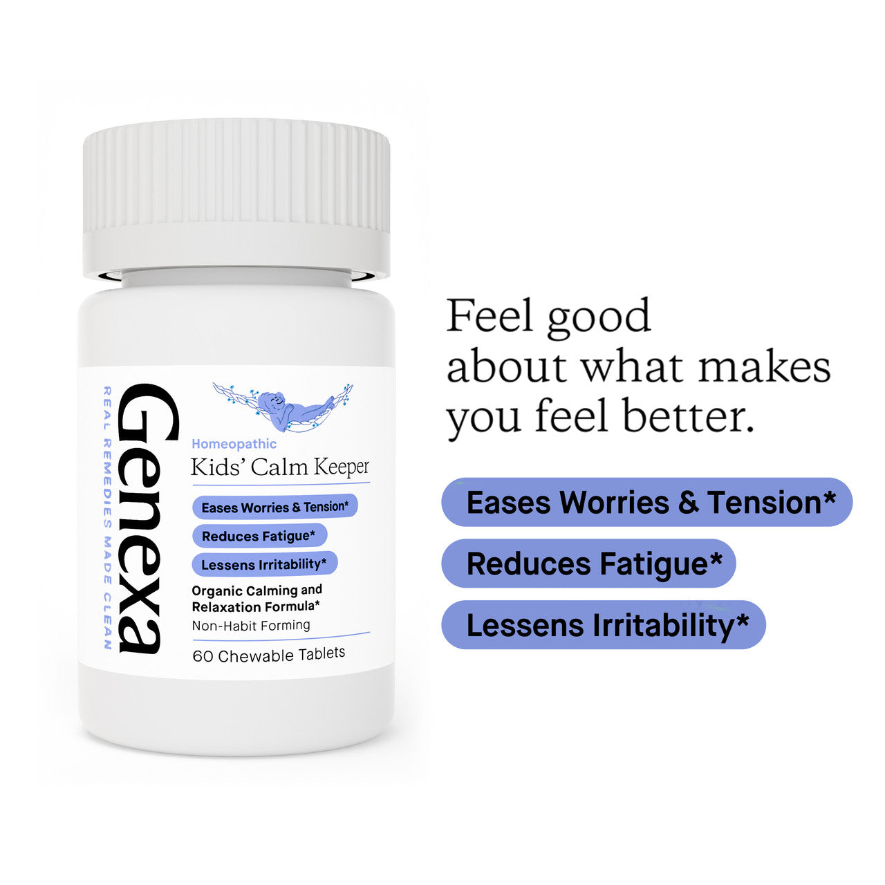 Genexa Kids’ Calm Keeper – Organic Chewable Tablets for Relaxation & Focus (60 Count)