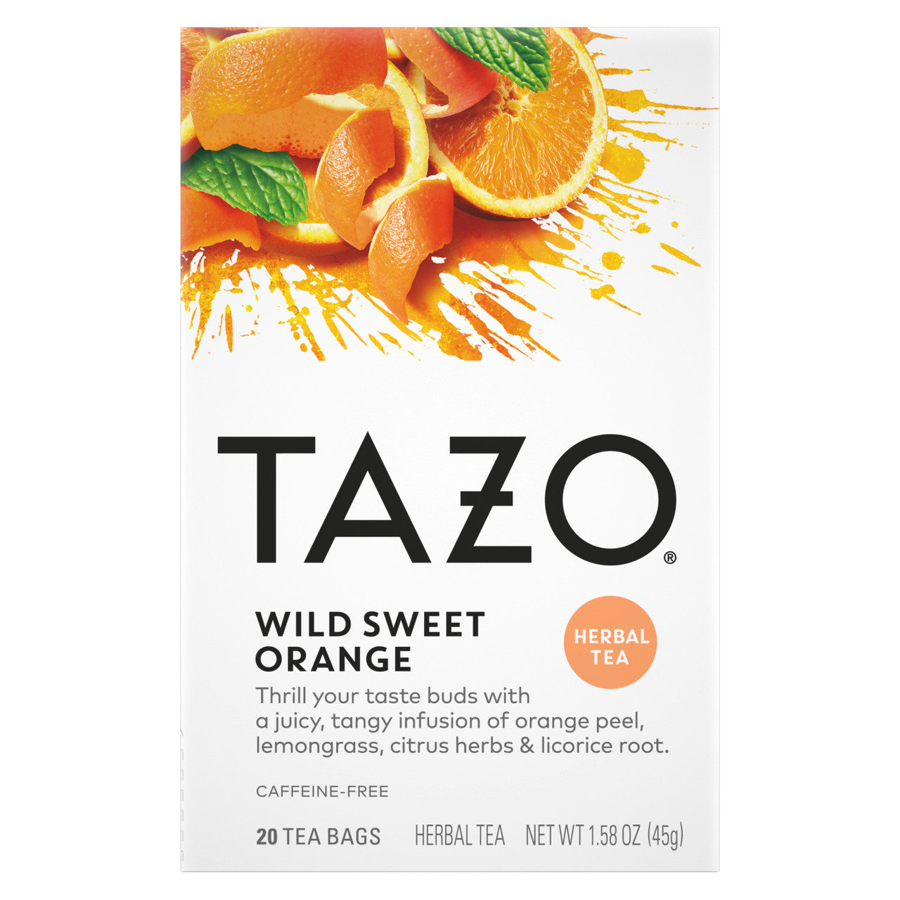 Tazo Wild Sweet Orange Herbal Tea – Caffeine-Free Citrus Blend (6x20 Bags)