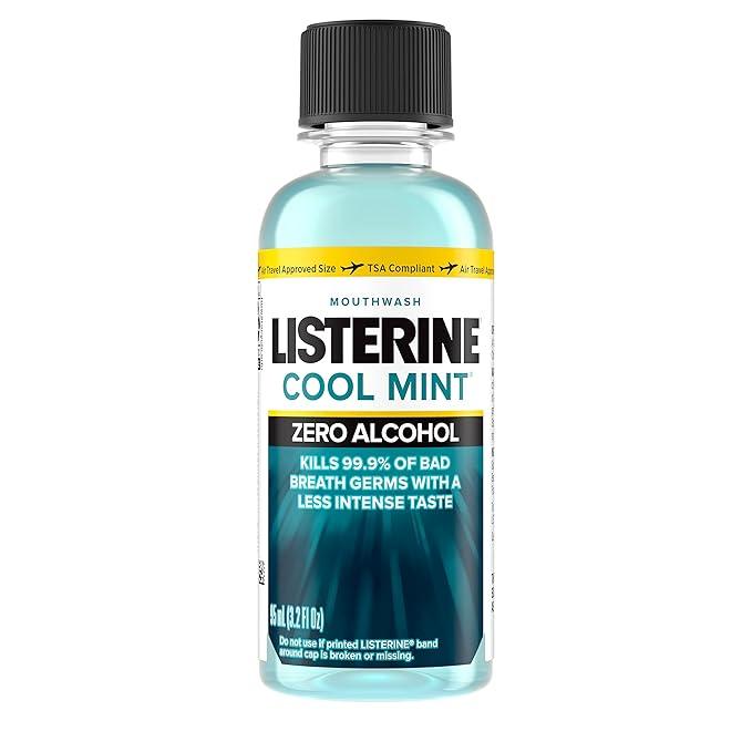 Alcohol-Free Listerine Cool Mint Mouthwash - Kills 99.9% Bad Breath Germs, Fresh Breath Formula, 3.2 OZ