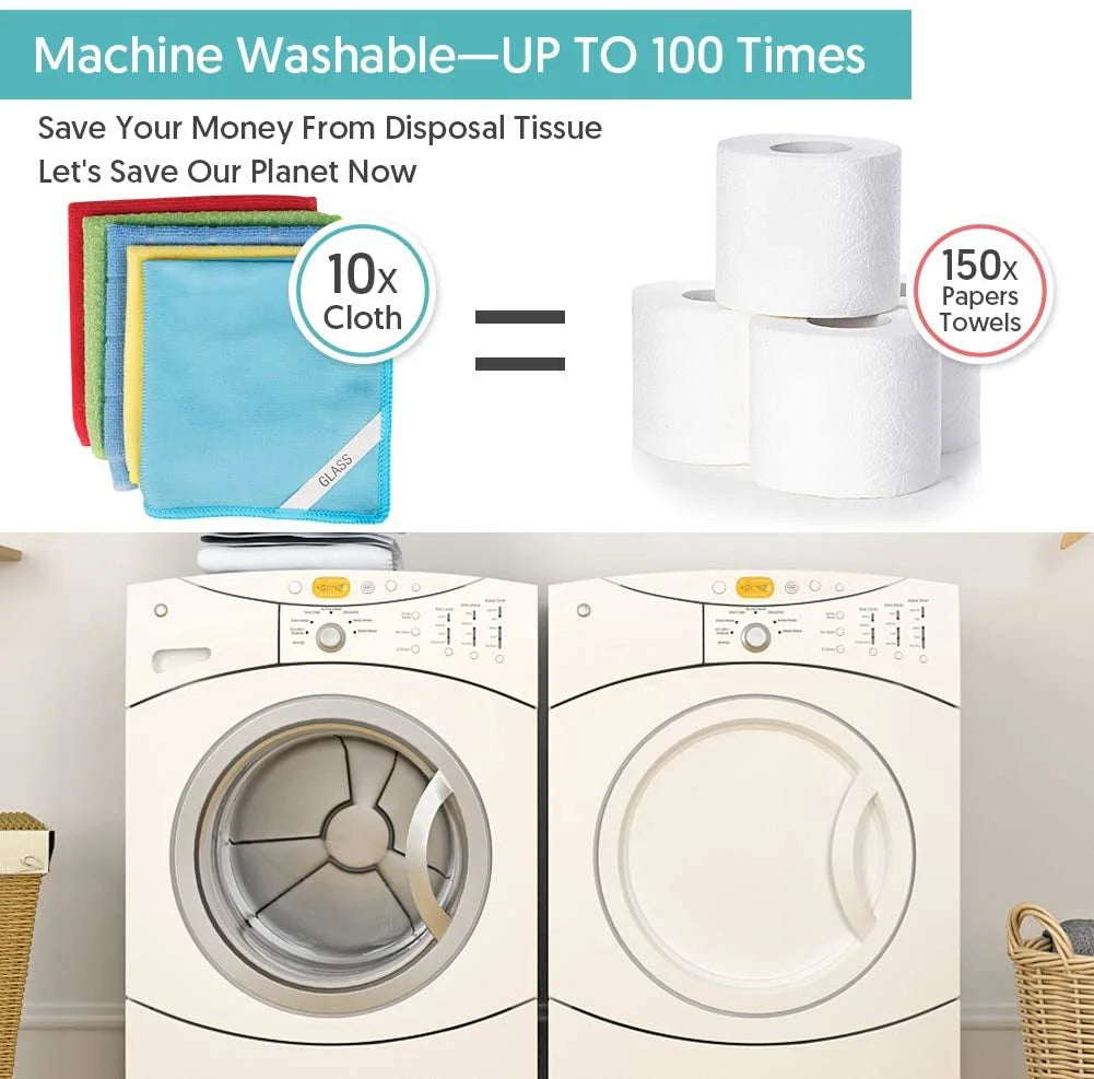 SUGARDAY 10 Pack Microfiber Cleaning Cloths Reusable Rags for Glass Kitchen Cleaning Washable Dish Cloth