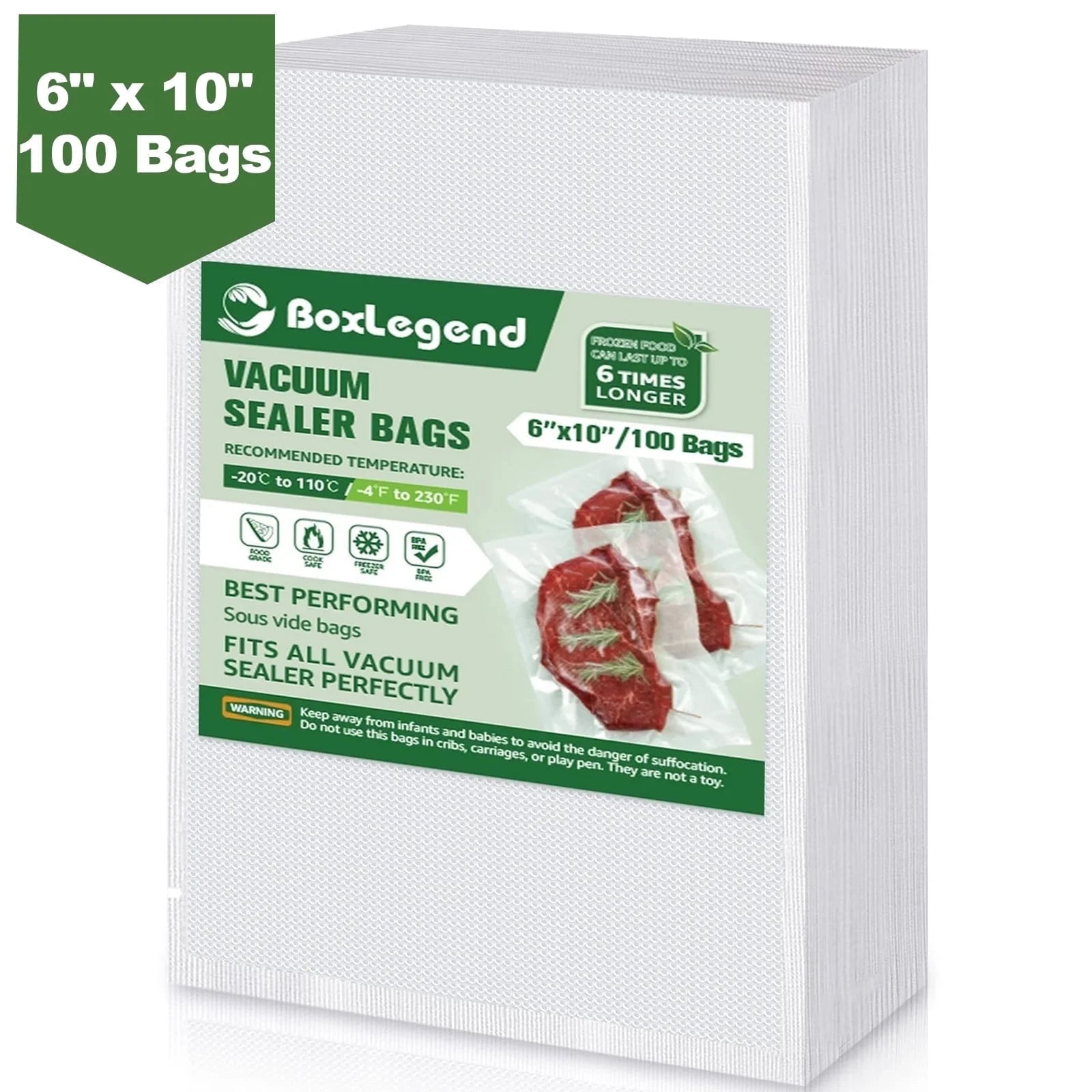 Boxlegend 10" X 13" X 100 Count Pre-Cut Food Vacuum Sealer Bags Food Saver Bags, Clear