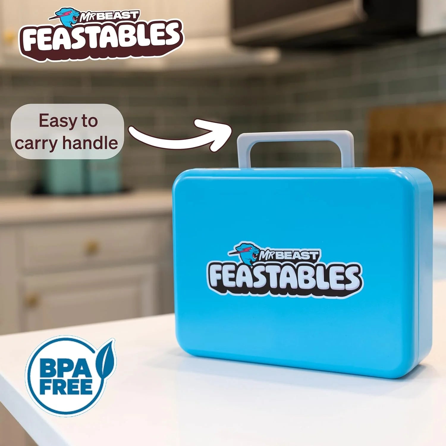 Mrbeast Feastables World'S Coolest Collectible Lunch Box, Bpa-Free, Blue/Pink