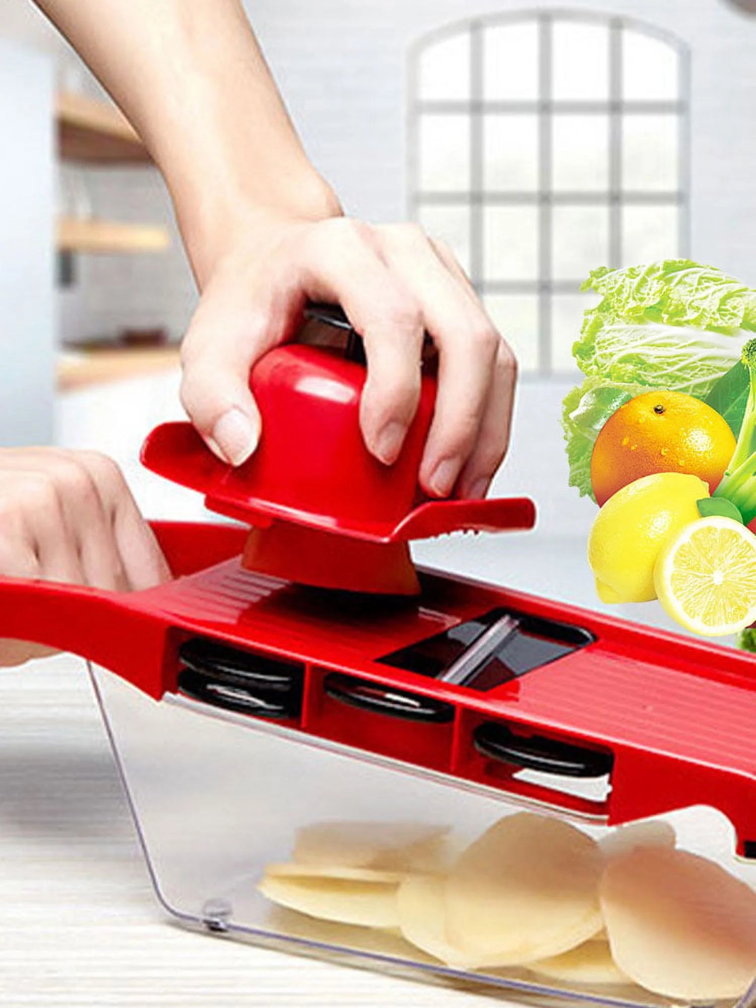 Xiyztok Cooking Vegetable Cutter with 6 Blades Multifunctional Mandoline Onion Vegetable Chopper Time Saving Fruits Dicer Kitchen Food Slicer Mincer with Container for Salad Potato Cheese