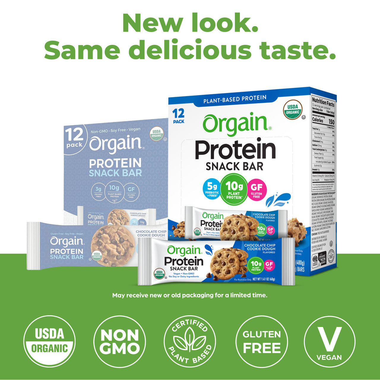 Orgain Organic Protein Snack Bar Chocolate Chip Cookie Dough (12 x 1.41 oz) | 10g Plant-Based Protein, Gluten-Free, Vegan