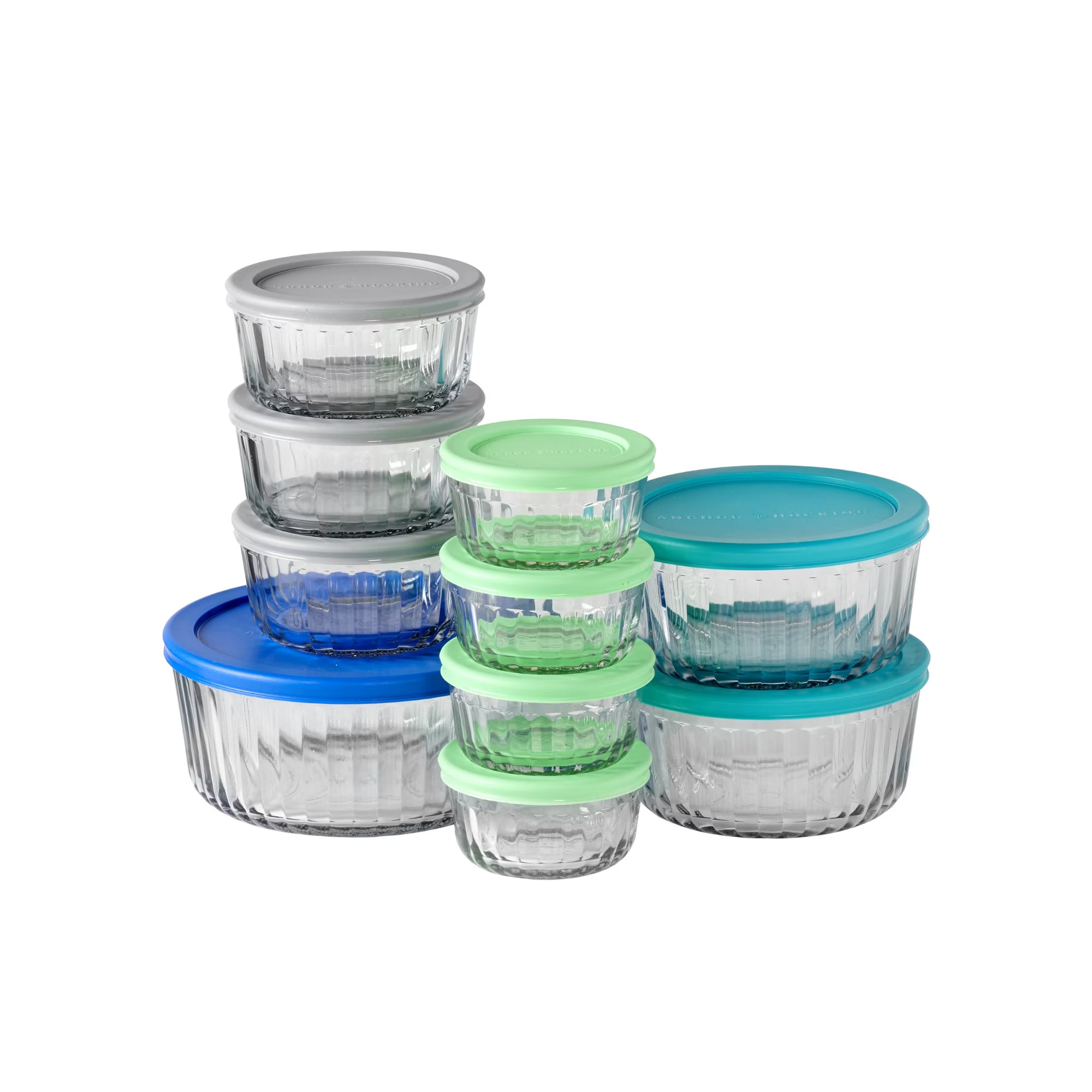 Anchor Hocking Sculpted Glass Food Storage Container with Lids, 2 Cup Round, Set of 3