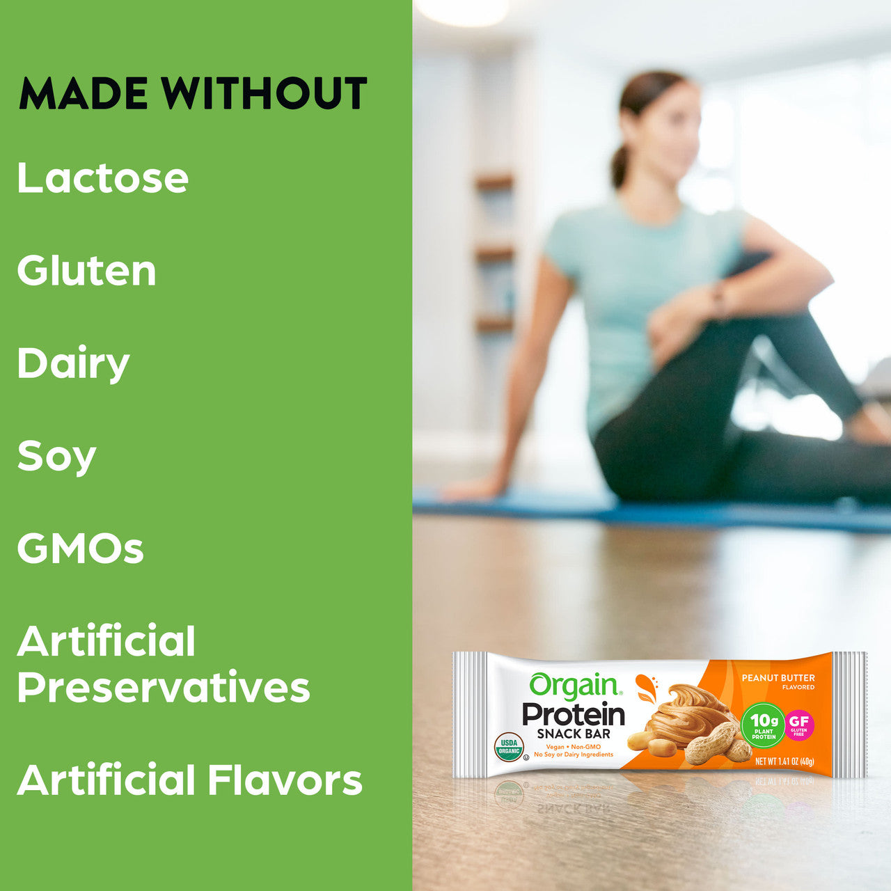 Orgain Organic Protein Snack Bar Peanut Butter (12 x 1.4 oz) | 10g Plant-Based Protein, Gluten-Free, Vegan