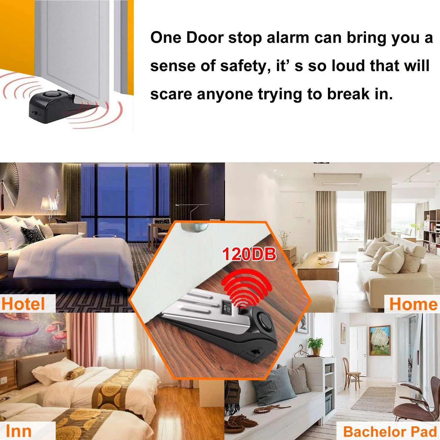 Syenll Door Stop Alarm, 2 Pack Door Stopper with 120DB Security Alarm, Door Security Devices for Home Travel, Black
