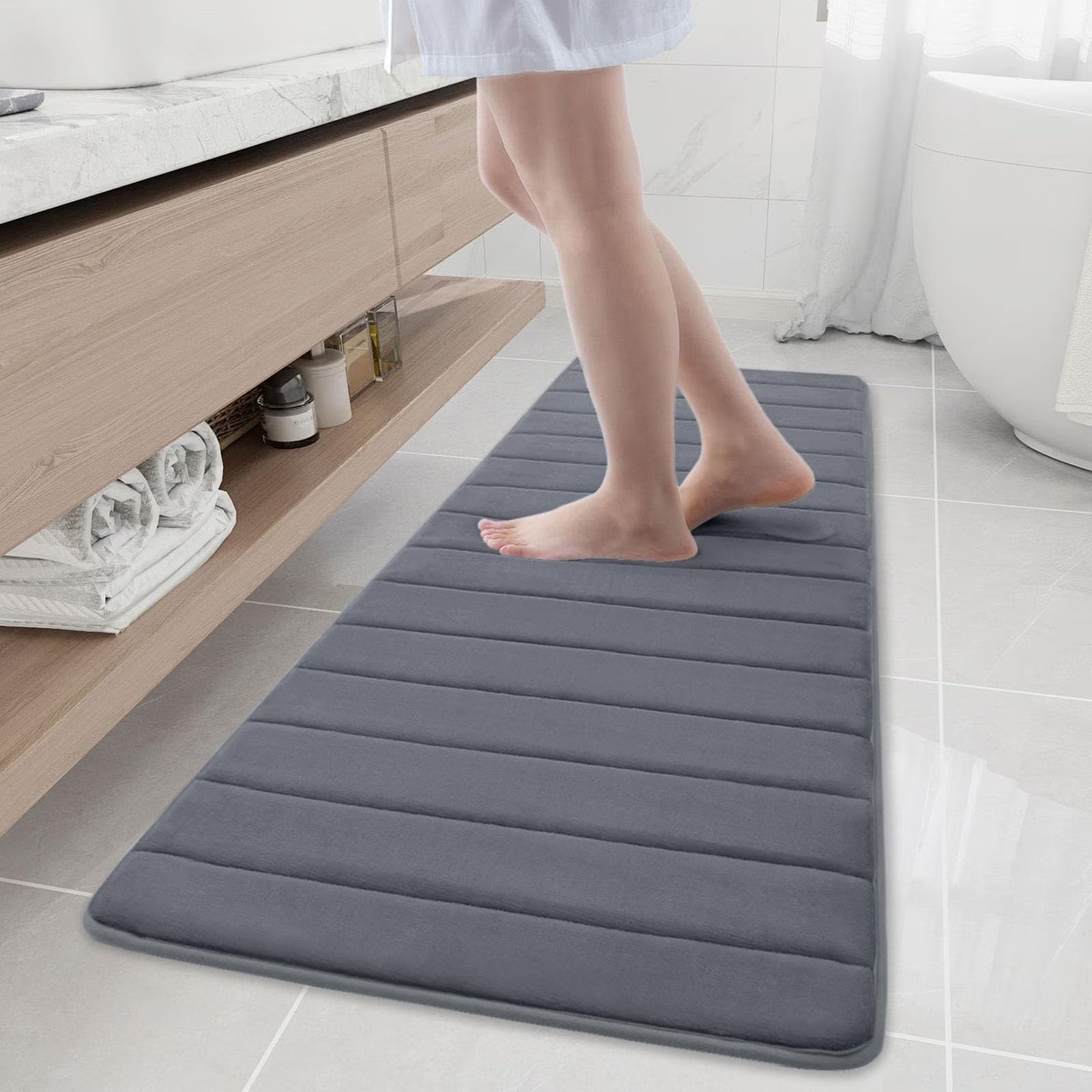 Buganda Memory Foam Bath Mats Soft Absorbent Bathroom Rugs 20" X 30", Black