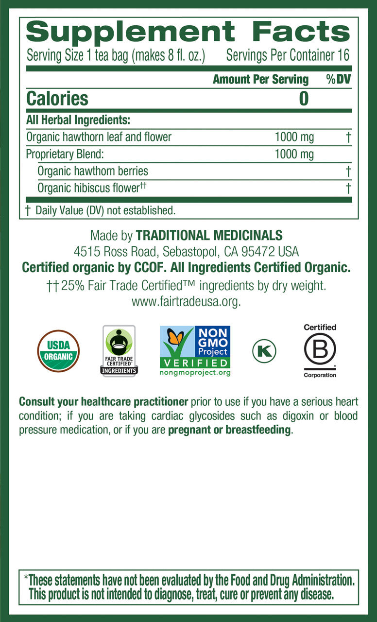 Traditional Medicinals Organic Hawthorn & Hibiscus Tea – Heart Health Herbal Blend (6x16 Bags)
