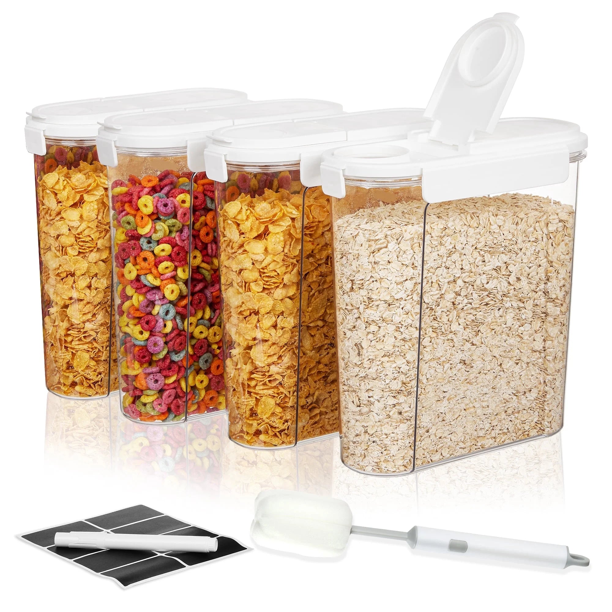 Sindcom Cereal Dispenser, 4 Pcs Plastic Airtight Food Storage Containers, for Snacks and Sugar, 84.5 Fl Oz, SMALL