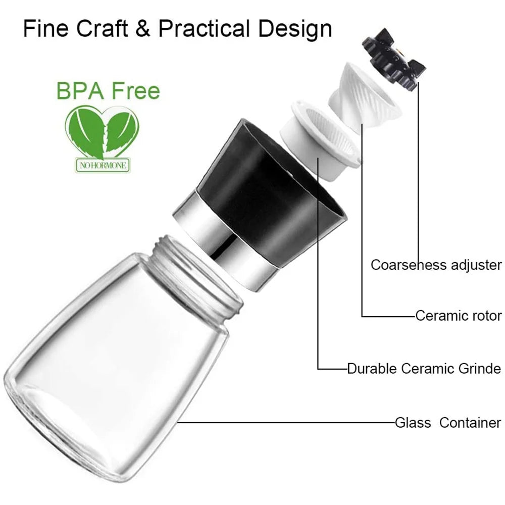 Salt and Pepper Grinder Set of 2 - Adjustable Ceramic Sea Salt Grinder & Pepper Grinder ，Salt and Pepper Shakers Set - Pepper Mill & Salt Mill