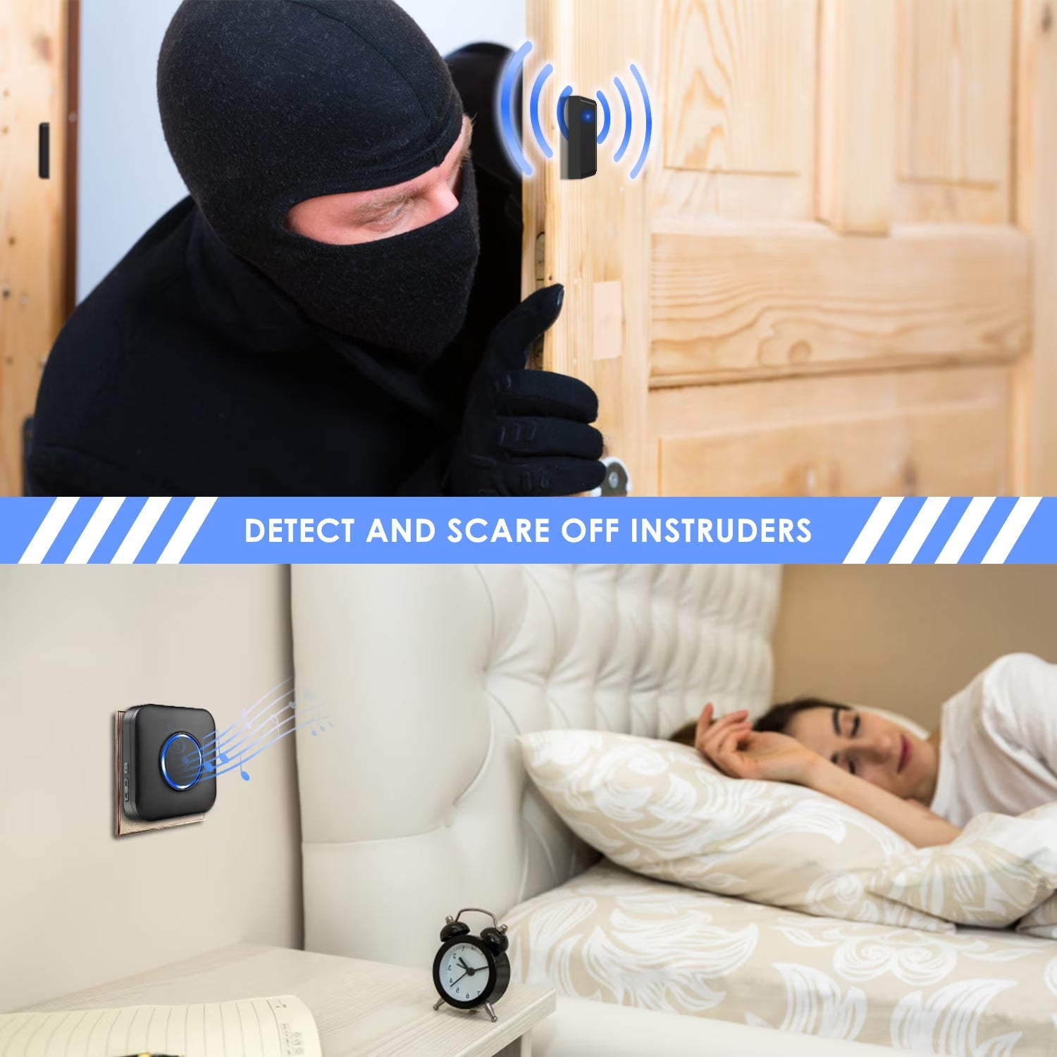 Bitiwend Door Chime, Wireless Door Alarm Sensor with 600Ft Range 58 Chimes Adjustable Volume Mute Mode LED Indicators,