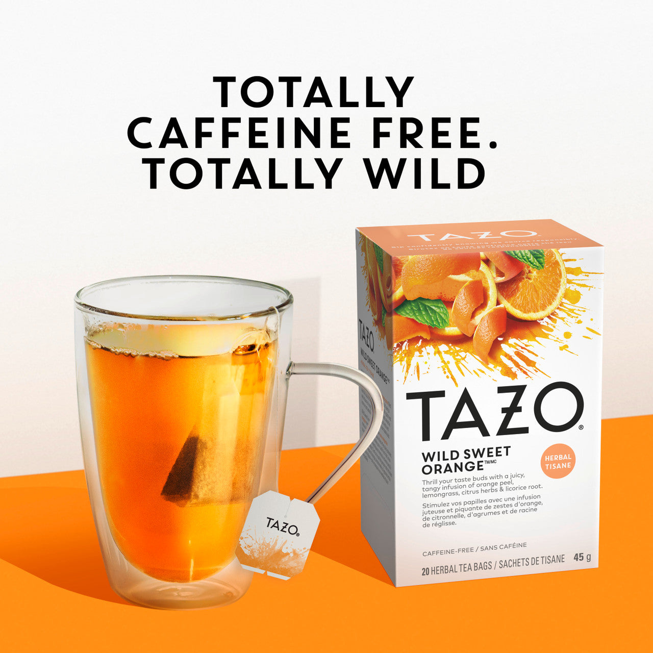 Tazo Wild Sweet Orange Herbal Tea – Caffeine-Free Citrus Blend (6x20 Bags)