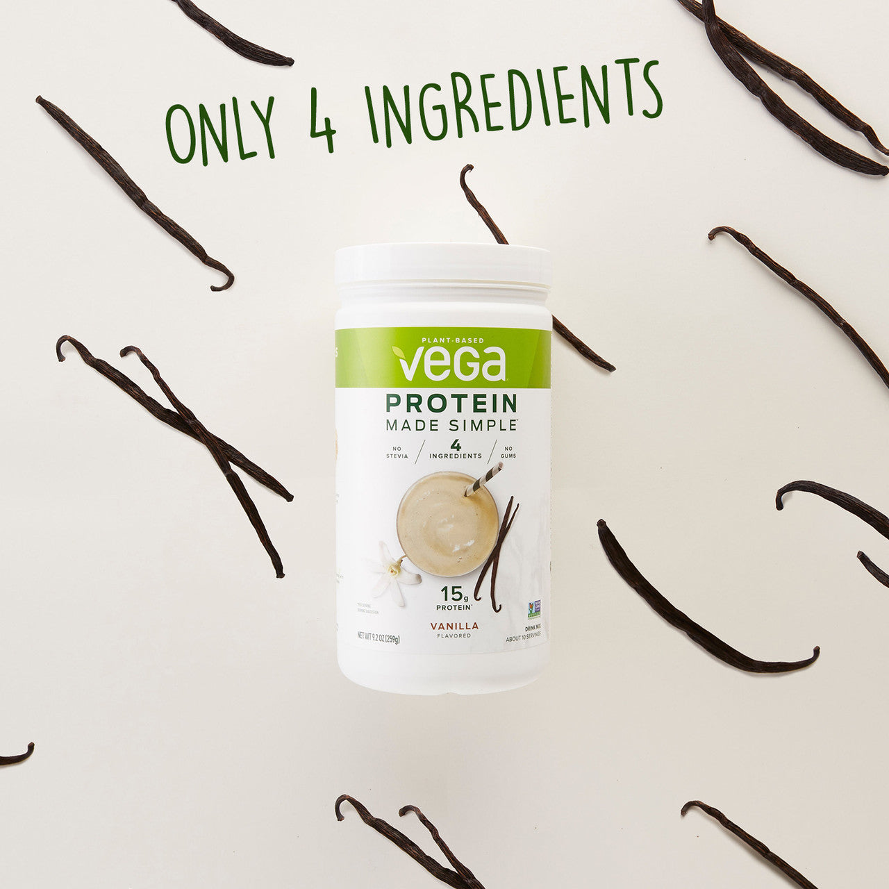 Vega Protein Made Simple Drink Mix – Vanilla (9.2 oz) | Plant-Based, Non-GMO, Dairy-Free Protein Powder