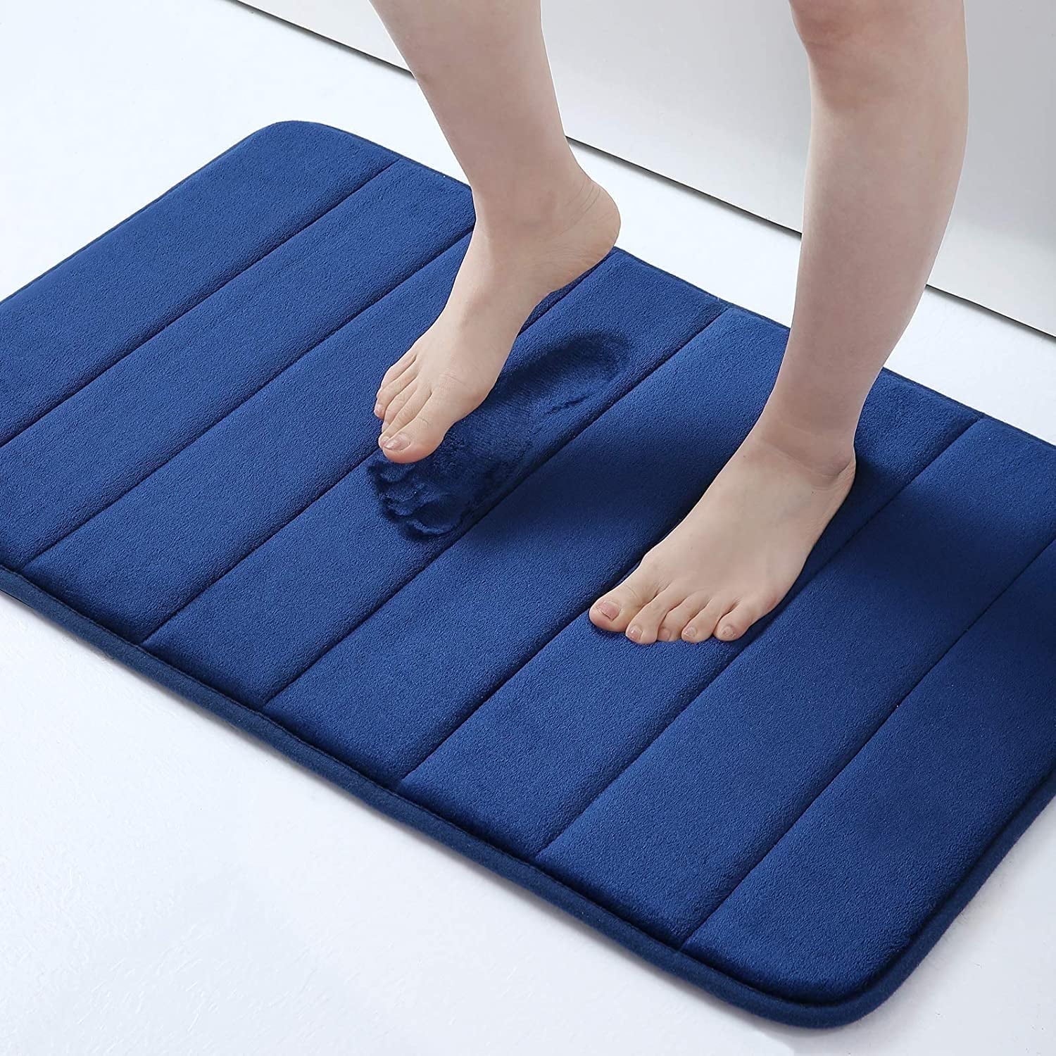 ZOUYUE Navy Blue Memory Foam Bath Rug, 16" X 24", Non-Slip