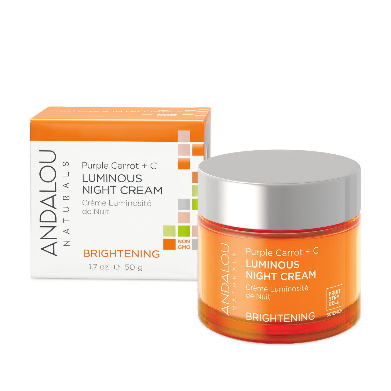 Andalou Naturals Purple Carrot +C Luminous Night Cream – Vitamin C Brightening & Anti-Aging Night Moisturizer with Hyaluronic Acid, 1.7 oz