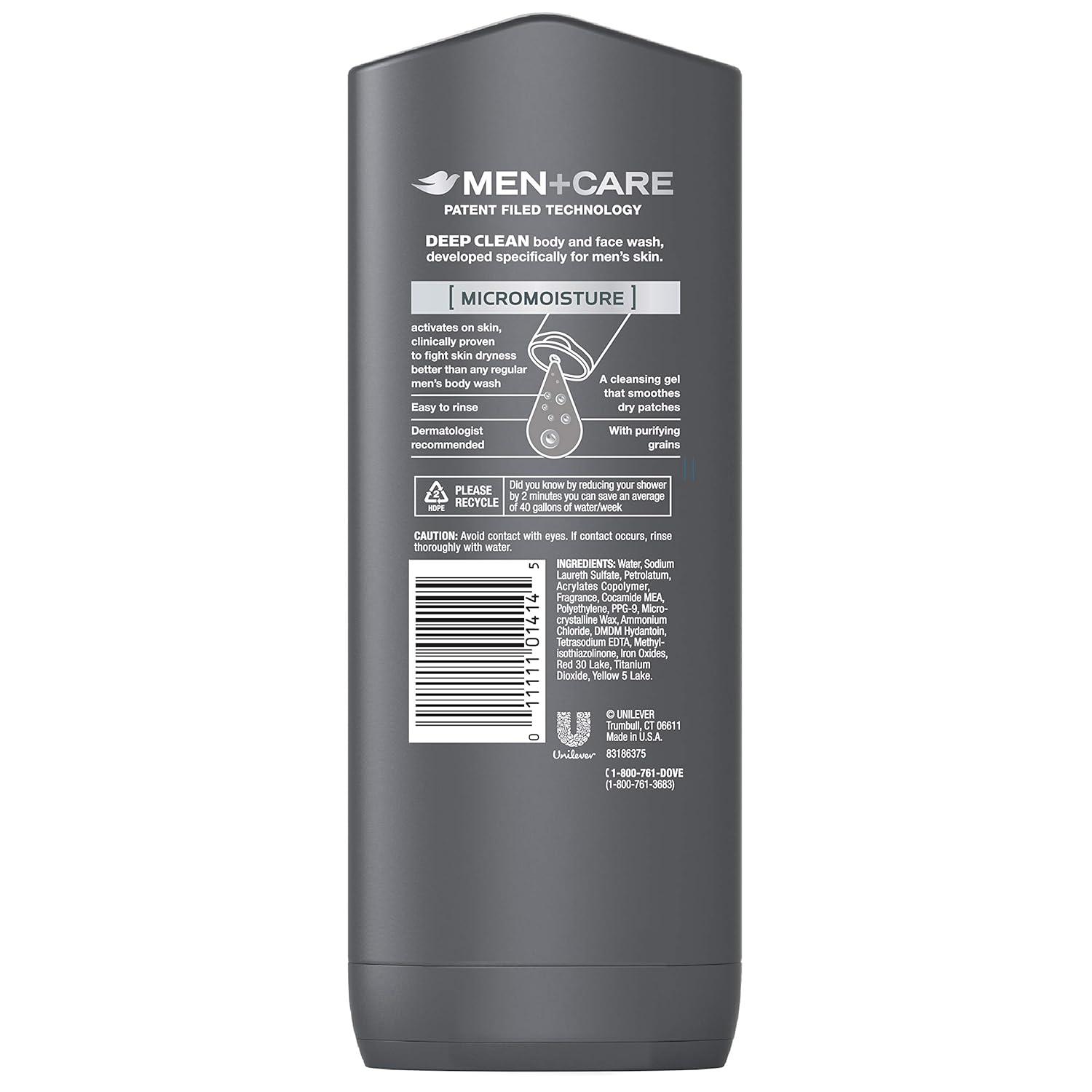Dove Men+Care Deep Clean Body & Face Wash with Micromoisture Technology, 13.5 oz – Dermatologist Recommended Men's Skincare