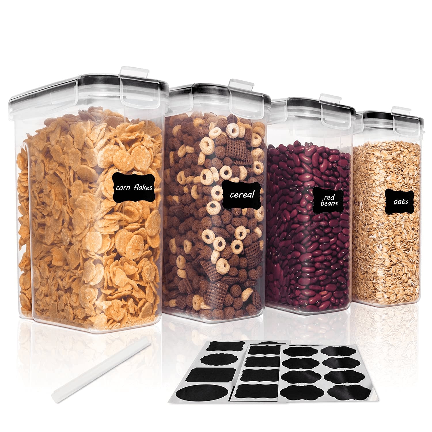 Sindcom Cereal Dispenser, 4 Pcs Plastic Airtight Food Storage Containers, for Snacks and Sugar, 84.5 Fl Oz, SMALL