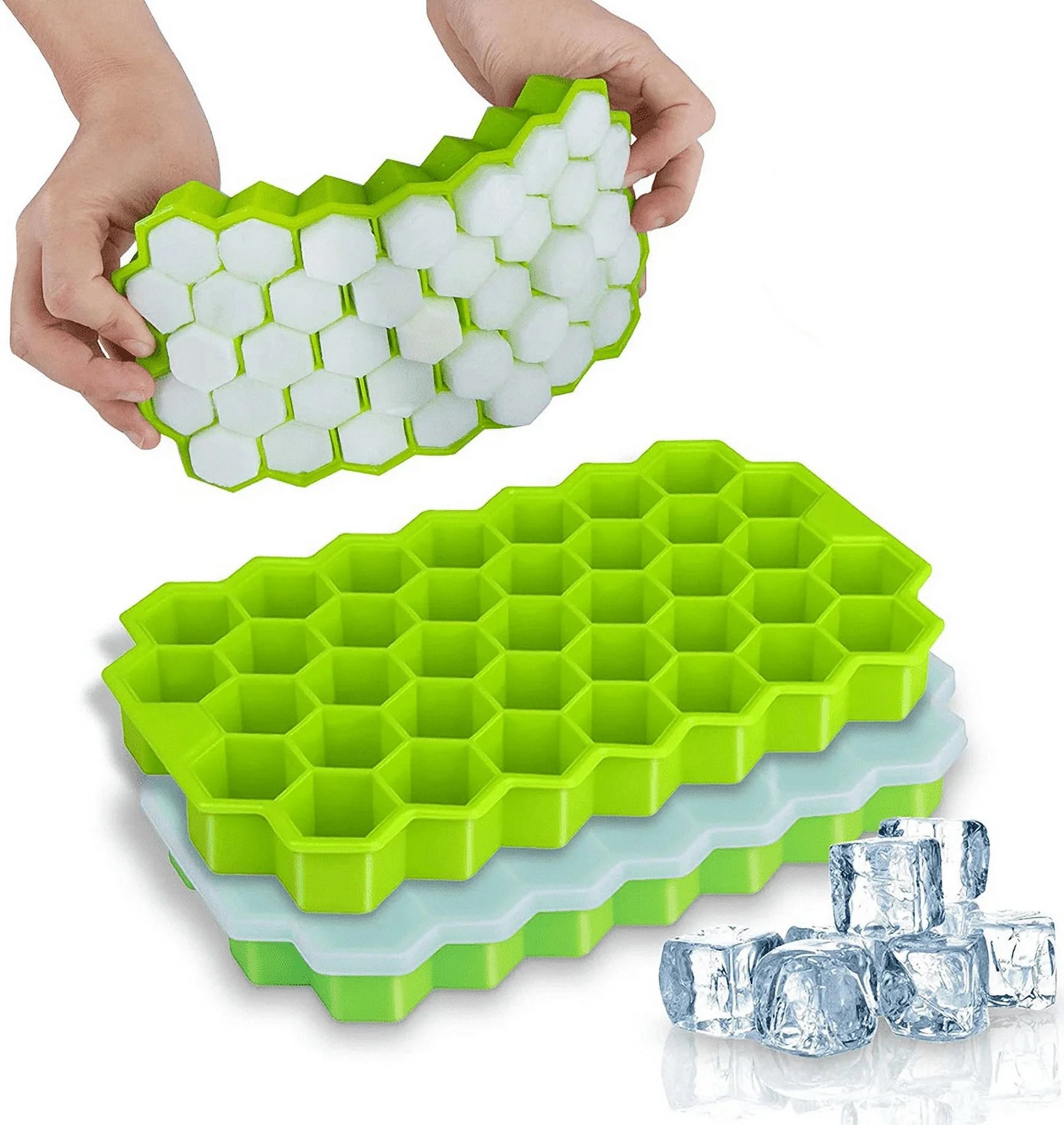 Ice Cube Trays with Lids 2 Pack Small Food Grade Silicone BPA Free for Freezer Flexible Easy-Release Stackable Ice Cube Mold (Blue)