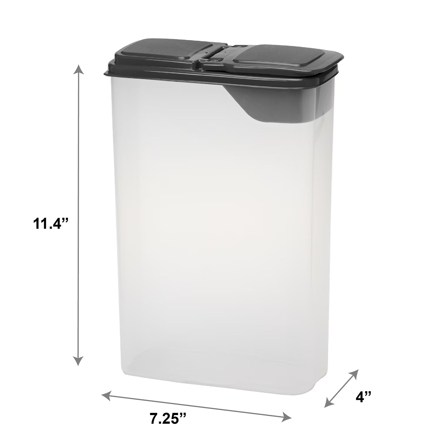 Mainstays Plastic Small Cereal Dispenser, Clear, Gray Lid, 16-Cups, Single, 7.25" X 4" X 11.25", Made for Pantry Organization and Food Storage