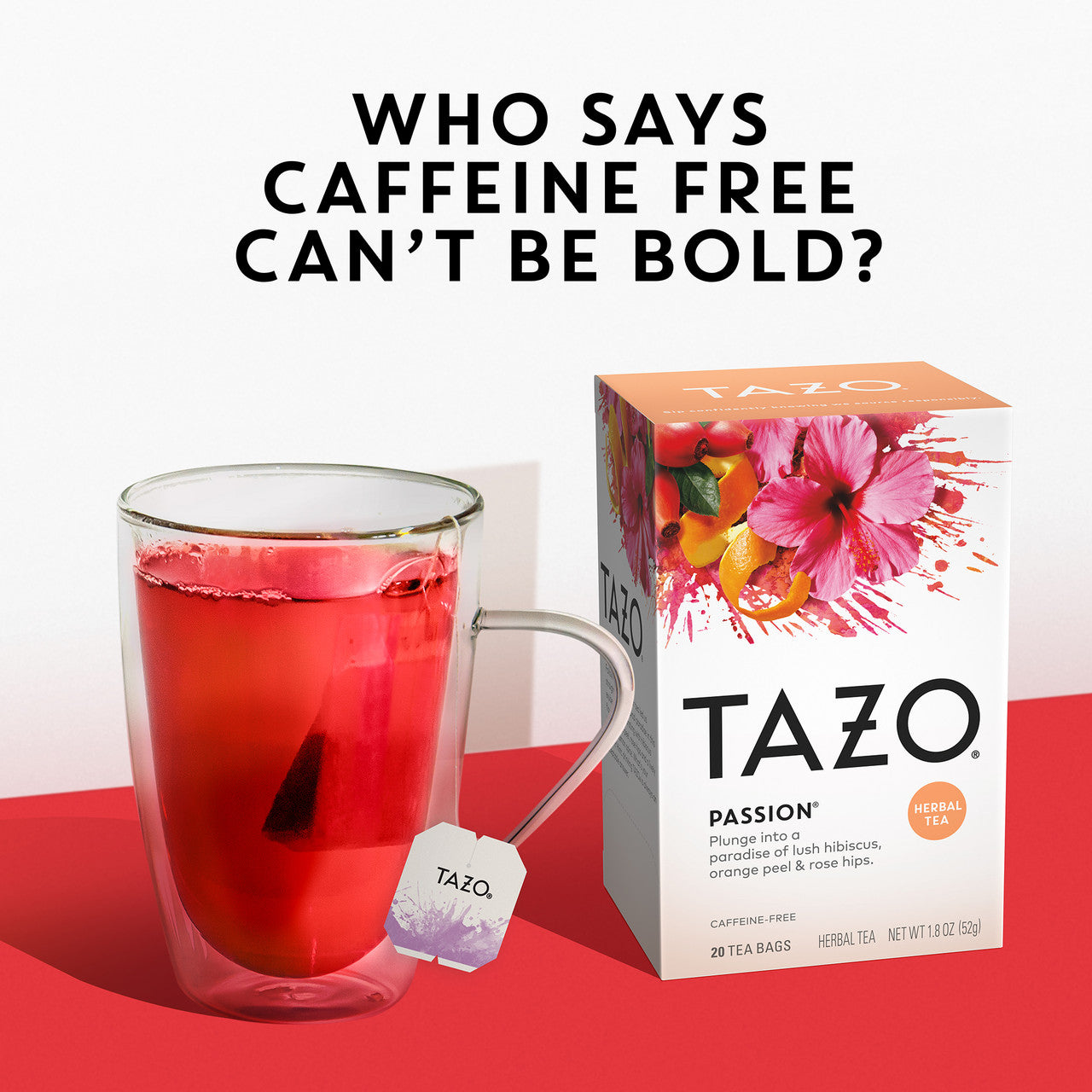 Tazo Passion Herbal Tea – Caffeine-Free Hibiscus & Fruit Blend (6x20 Bags)