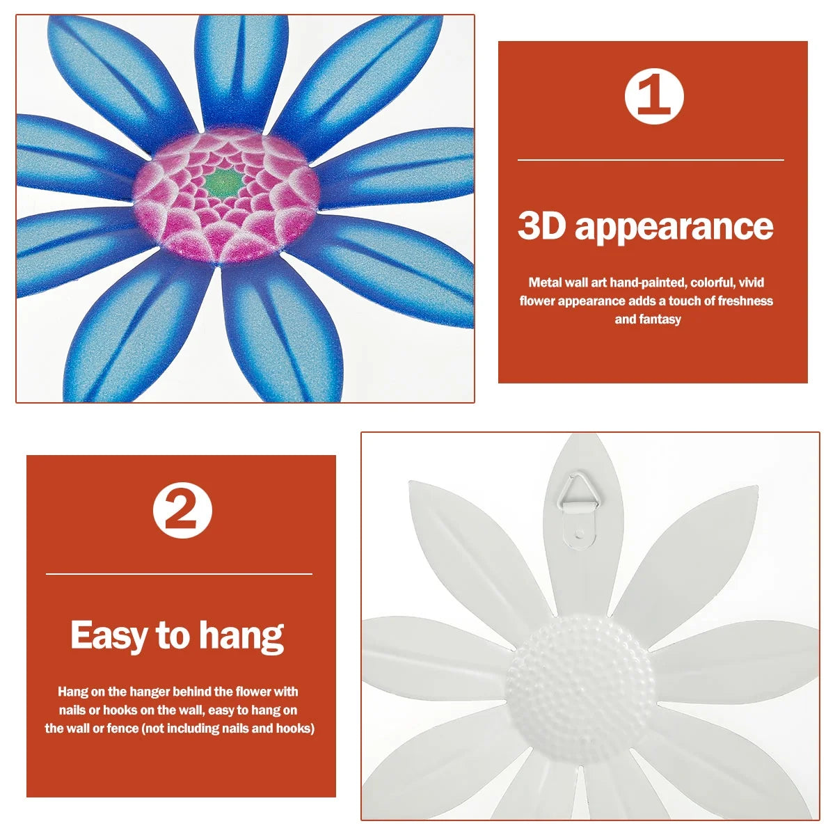 Lzvxtym Metal Flower Wall Decor, 4 PCS Metal Outdoor Wall Art Decor, Metal Fence Art Wall Sculptures for Indoor outside Garden Patio Wall Decorations