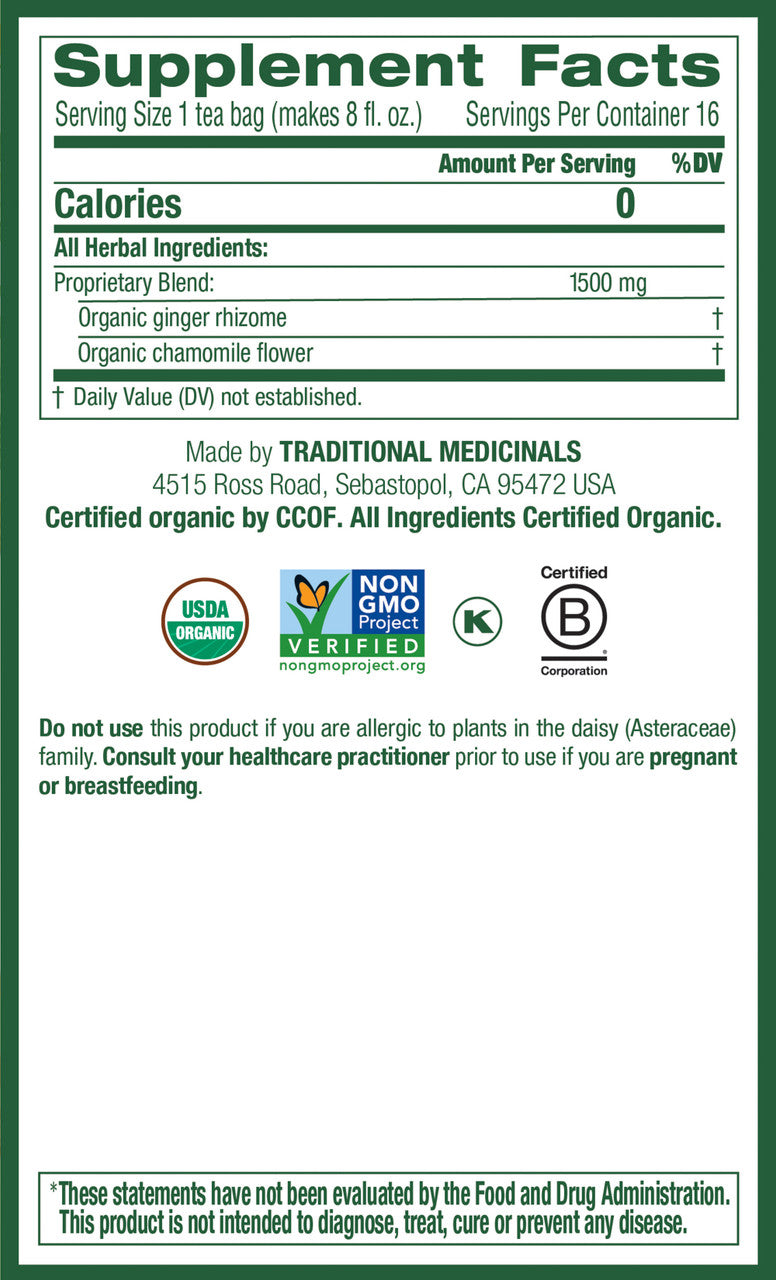Traditional Medicinals Organic Golden Ginger & Chamomile Tea – Digestive Support Herbal Tea (6x16 Bags)