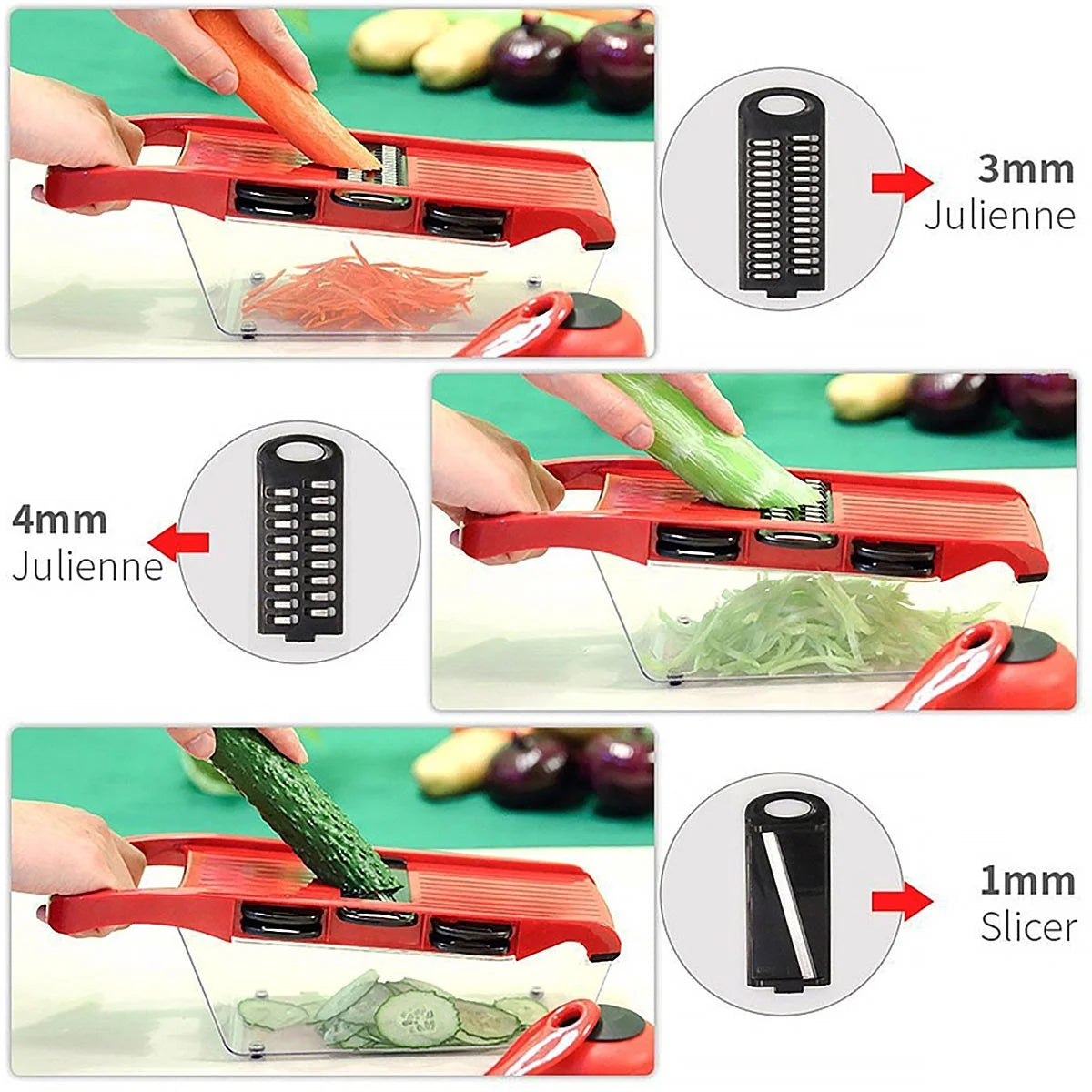 Xiyztok Cooking Vegetable Cutter with 6 Blades Multifunctional Mandoline Onion Vegetable Chopper Time Saving Fruits Dicer Kitchen Food Slicer Mincer with Container for Salad Potato Cheese