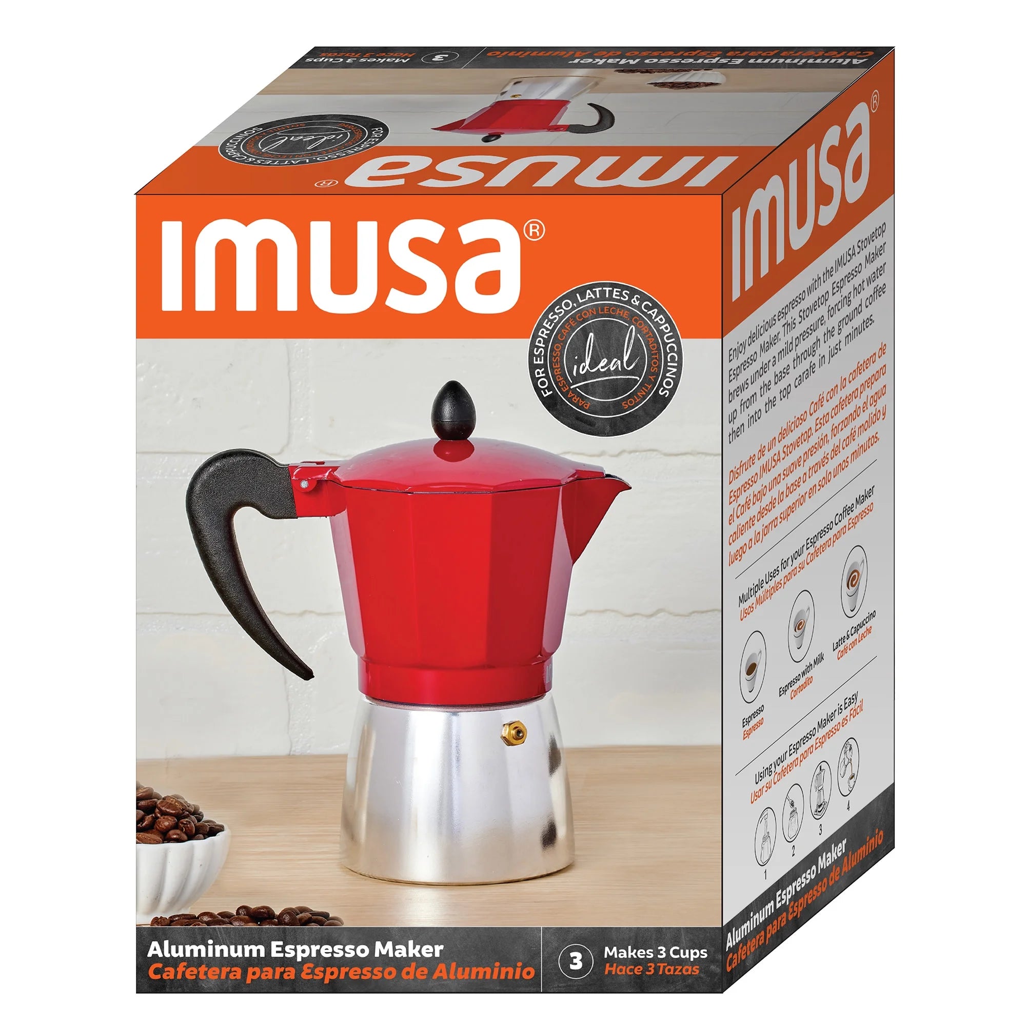 IMUSA 3Cup Cast Aluminum Stovetop Coffeemaker with Red Top