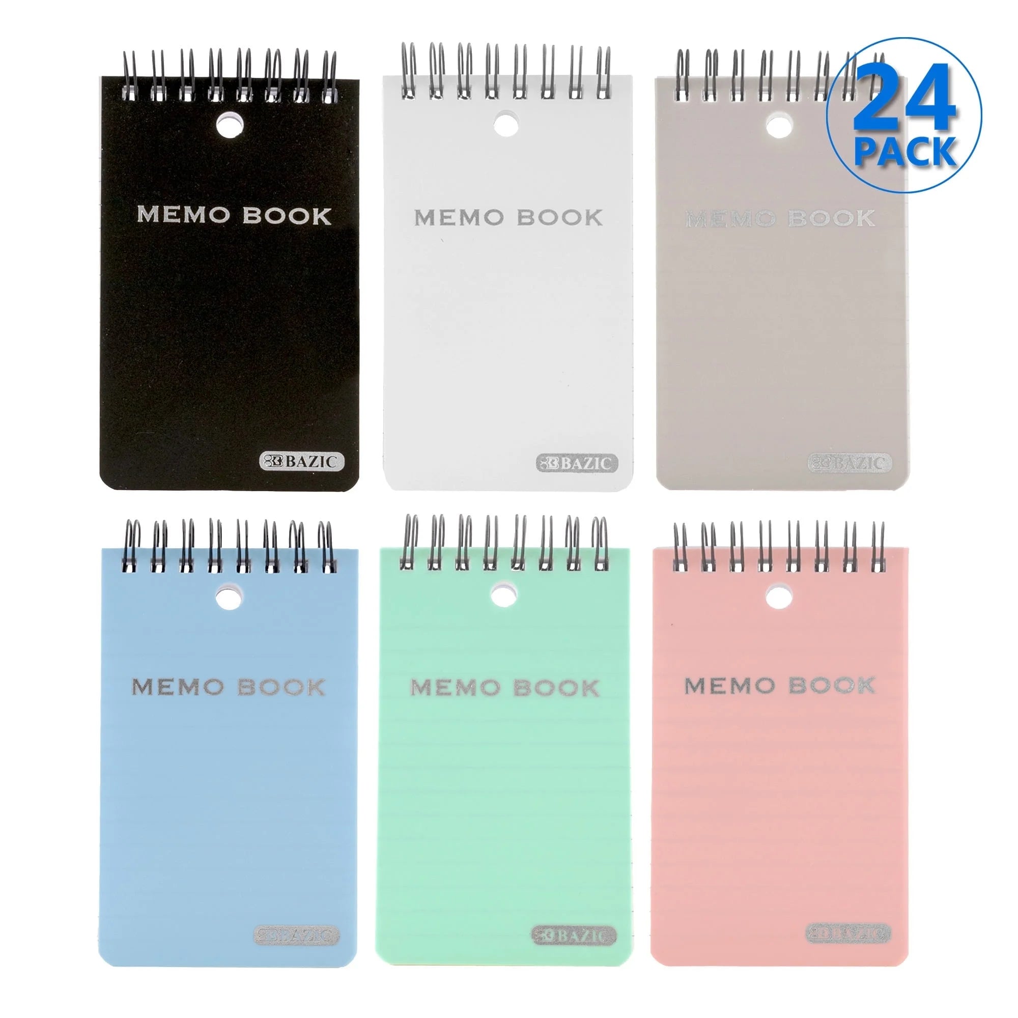 BAZIC Small Notebook Memo Book 3"X5" Spiral Pocket Size Pad, Pastel Color 100 Sheets, 6-Pack