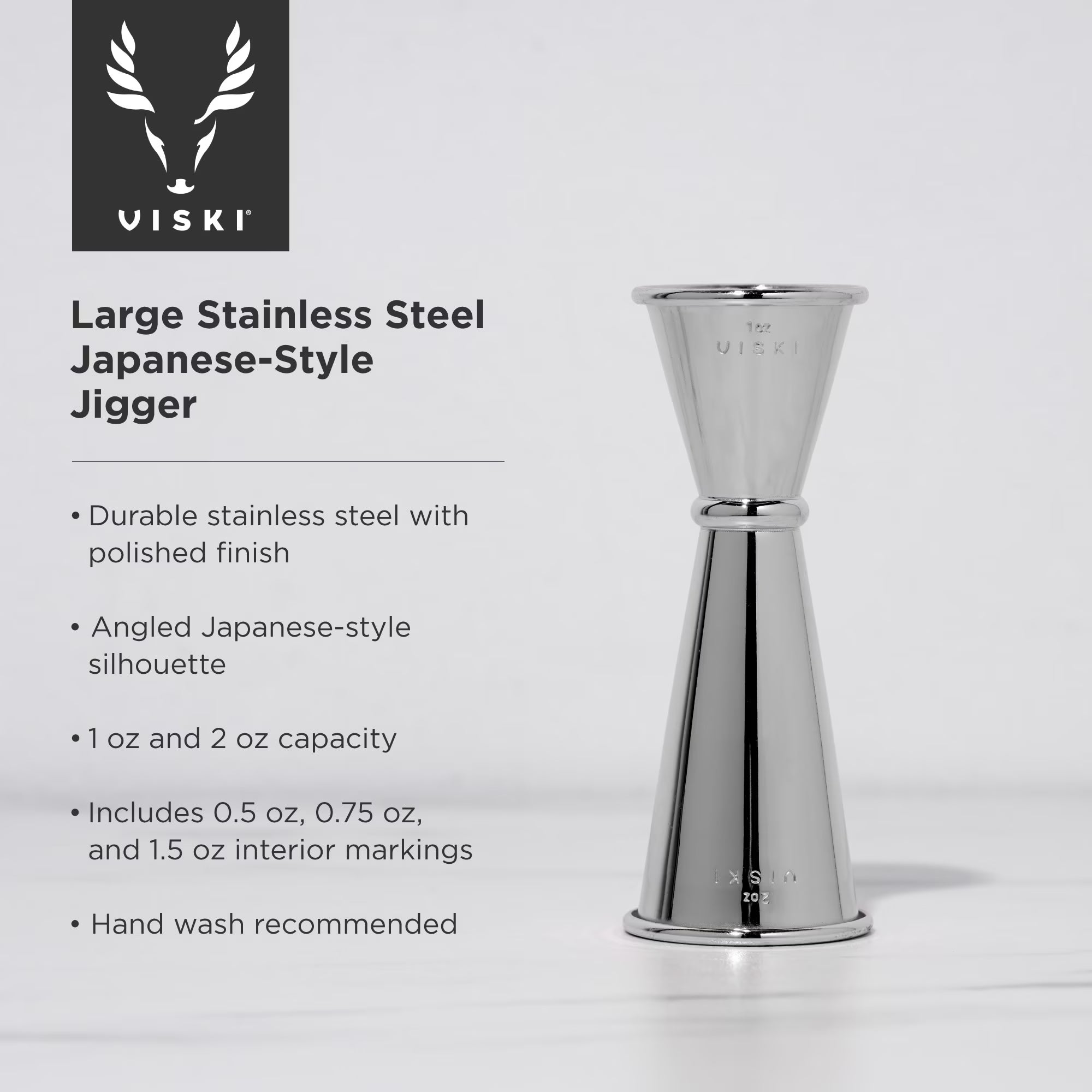 Viski Japanese Style Stainless Steel Double Jigger for Cocktails and Drinks