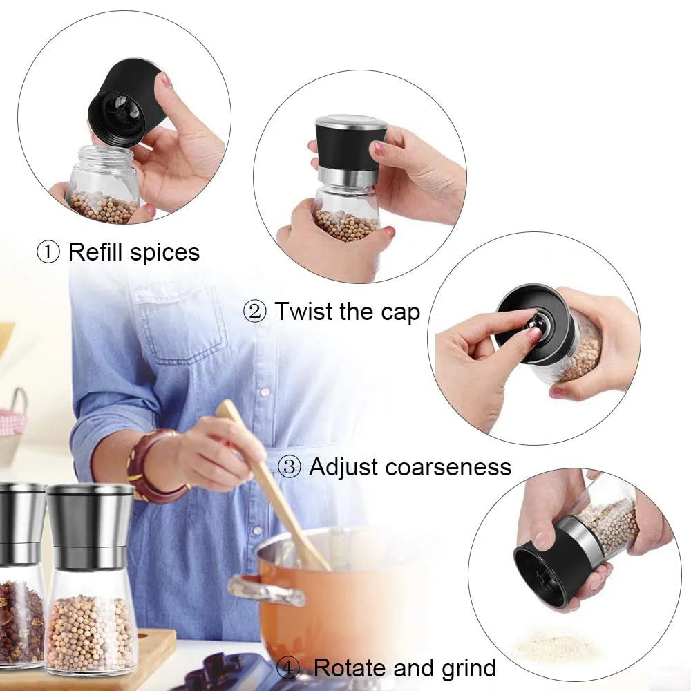 Salt and Pepper Grinder Set of 2 - Adjustable Ceramic Sea Salt Grinder & Pepper Grinder ，Salt and Pepper Shakers Set - Pepper Mill & Salt Mill