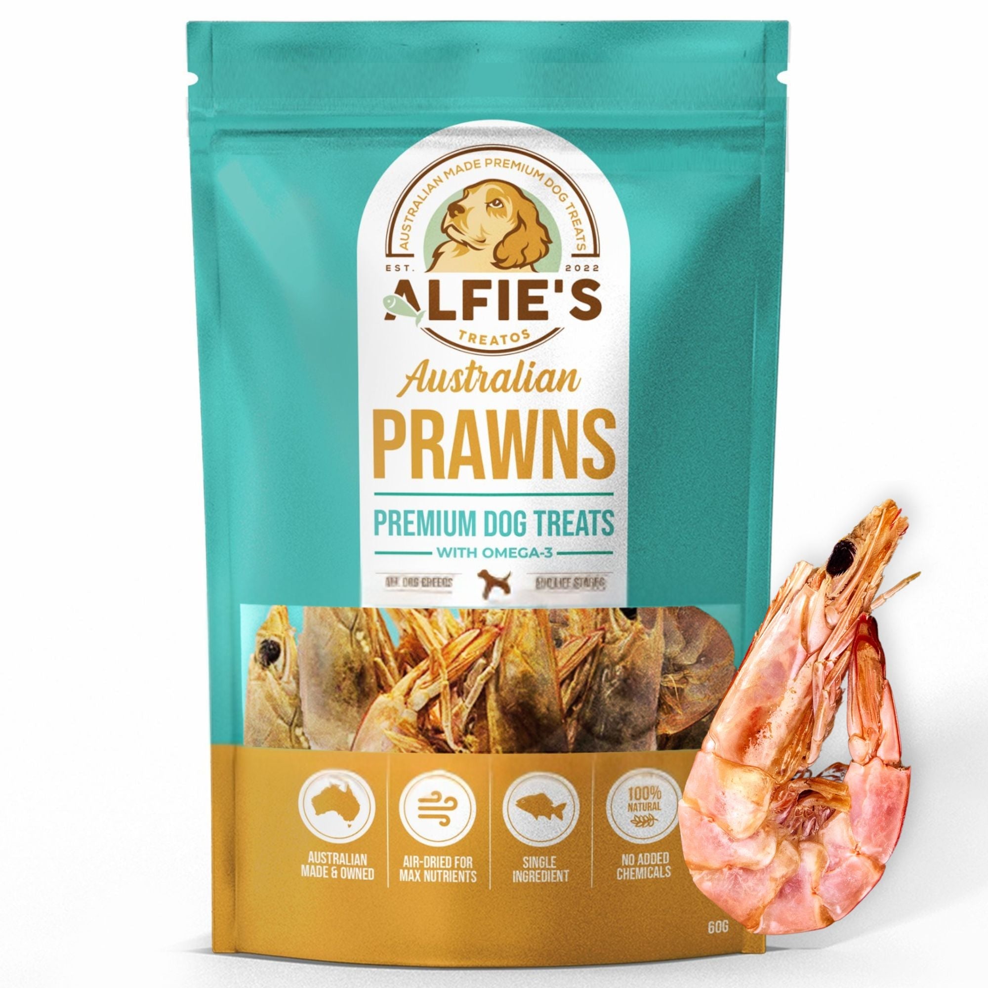 Wild-Caught Australian Jumbo Prawn High-Protein Dog Treats - Premium Natural Crunch, No Additives