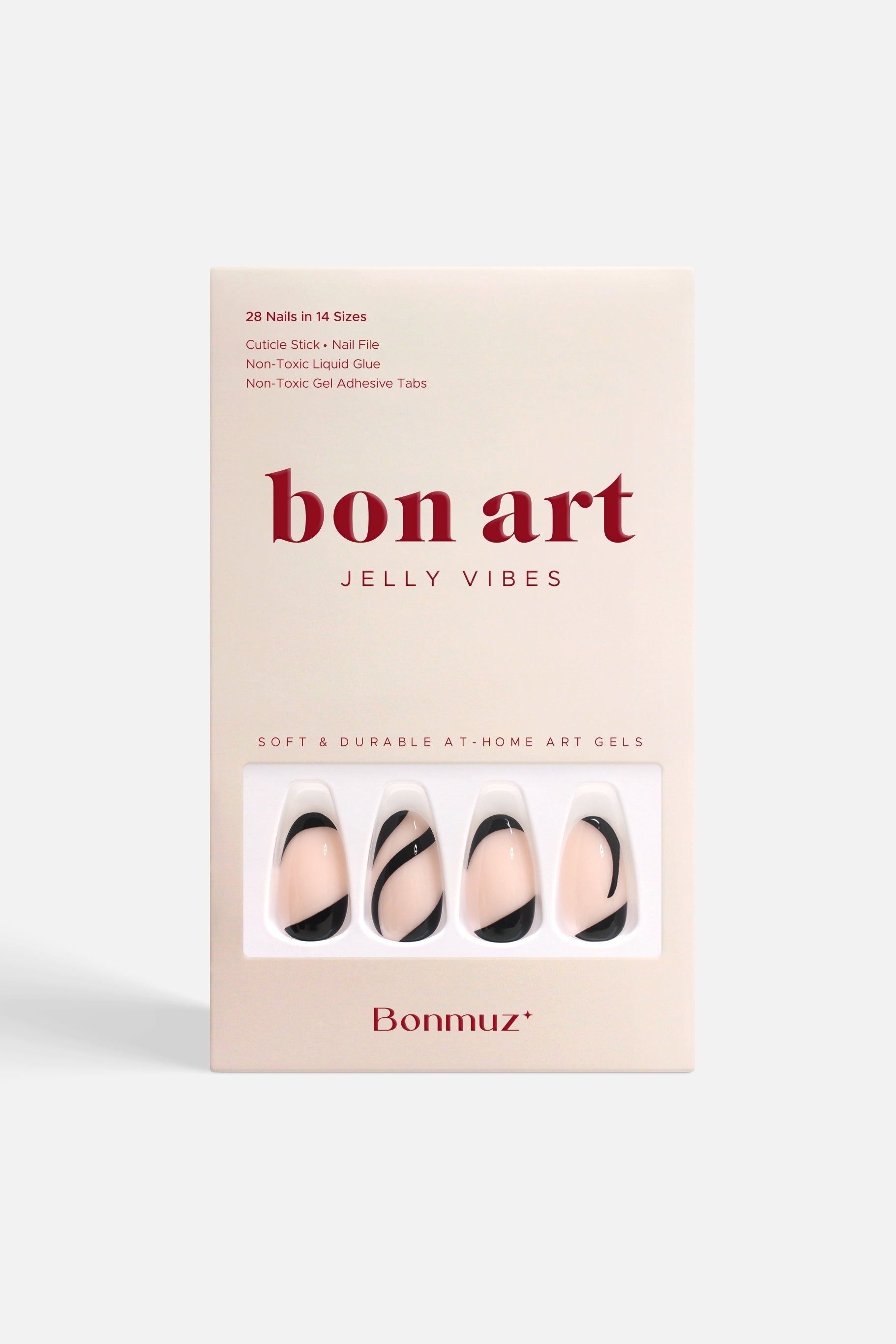 Elegant Black Swirl Semi-Transparent Press-On Nails | Chic & Durable Manicure Set 