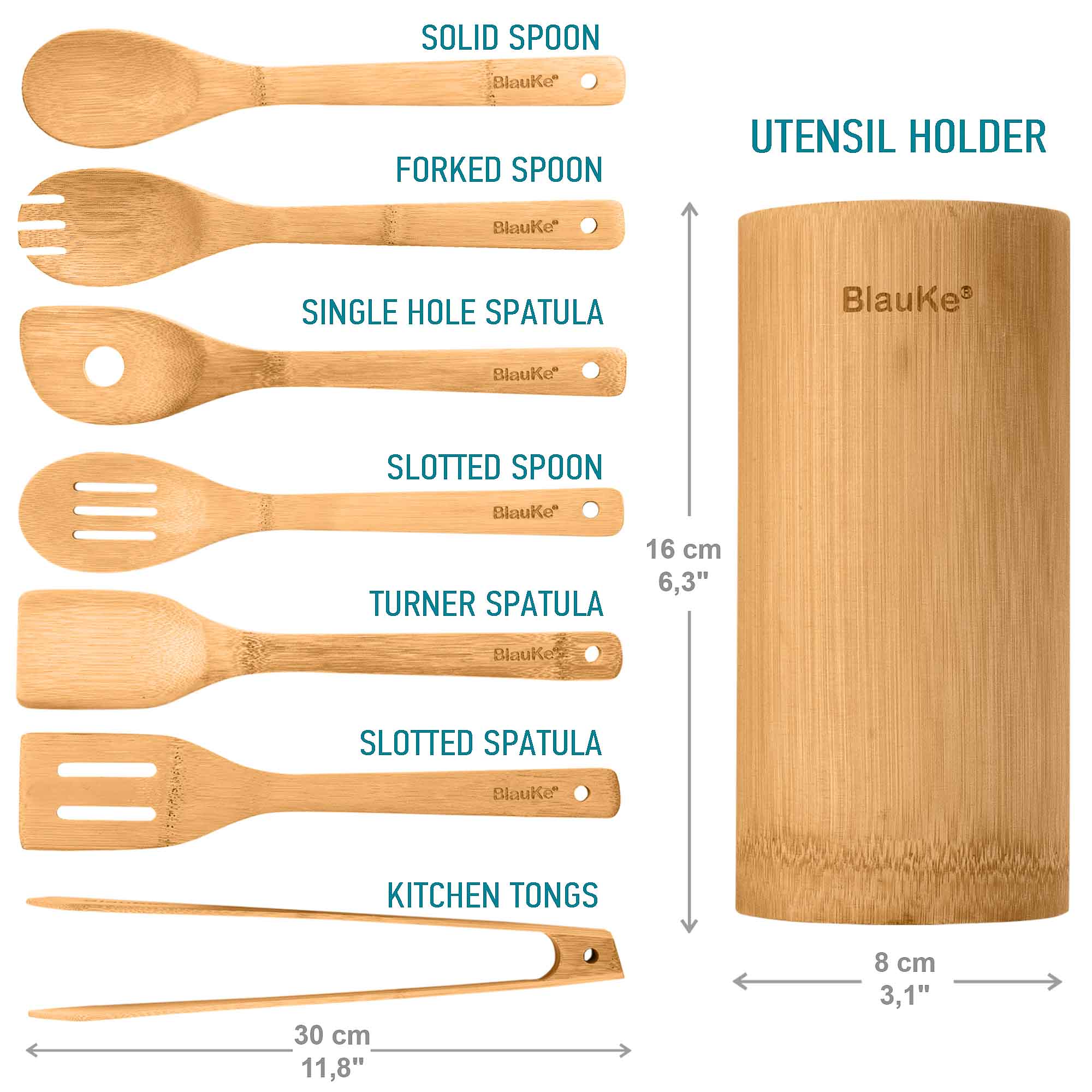 Organic Bamboo Kitchen Utensils Set – 8-Piece Eco-Friendly Cooking Set for Nonstick Cookware with Holder – Perfect for Sustainable Home Chefs