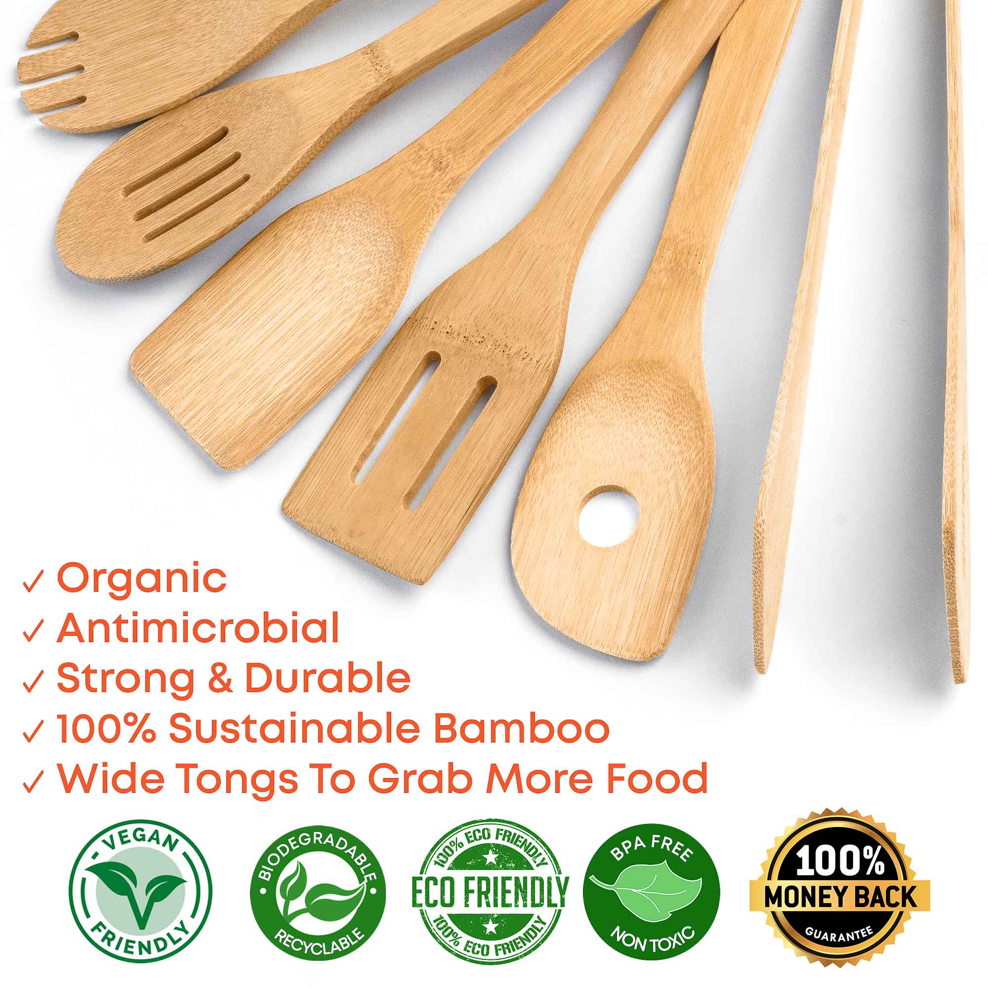 Organic Bamboo Kitchen Utensils Set – 8-Piece Eco-Friendly Cooking Set for Nonstick Cookware with Holder – Perfect for Sustainable Home Chefs