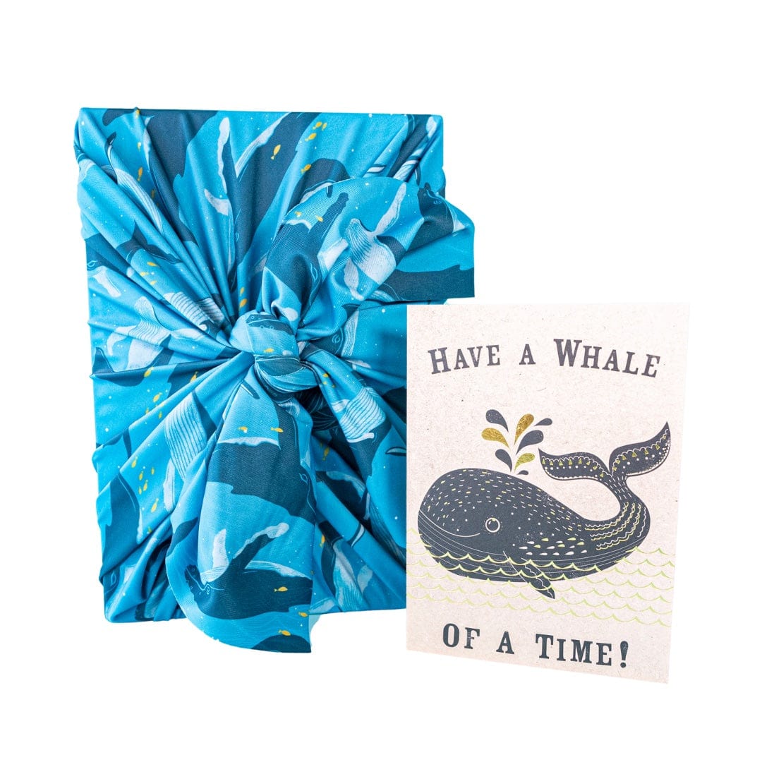Eco-Friendly Reusable Ocean Furoshiki Gift Wrap – Whales & Waves Design, Supports Marine Conservation