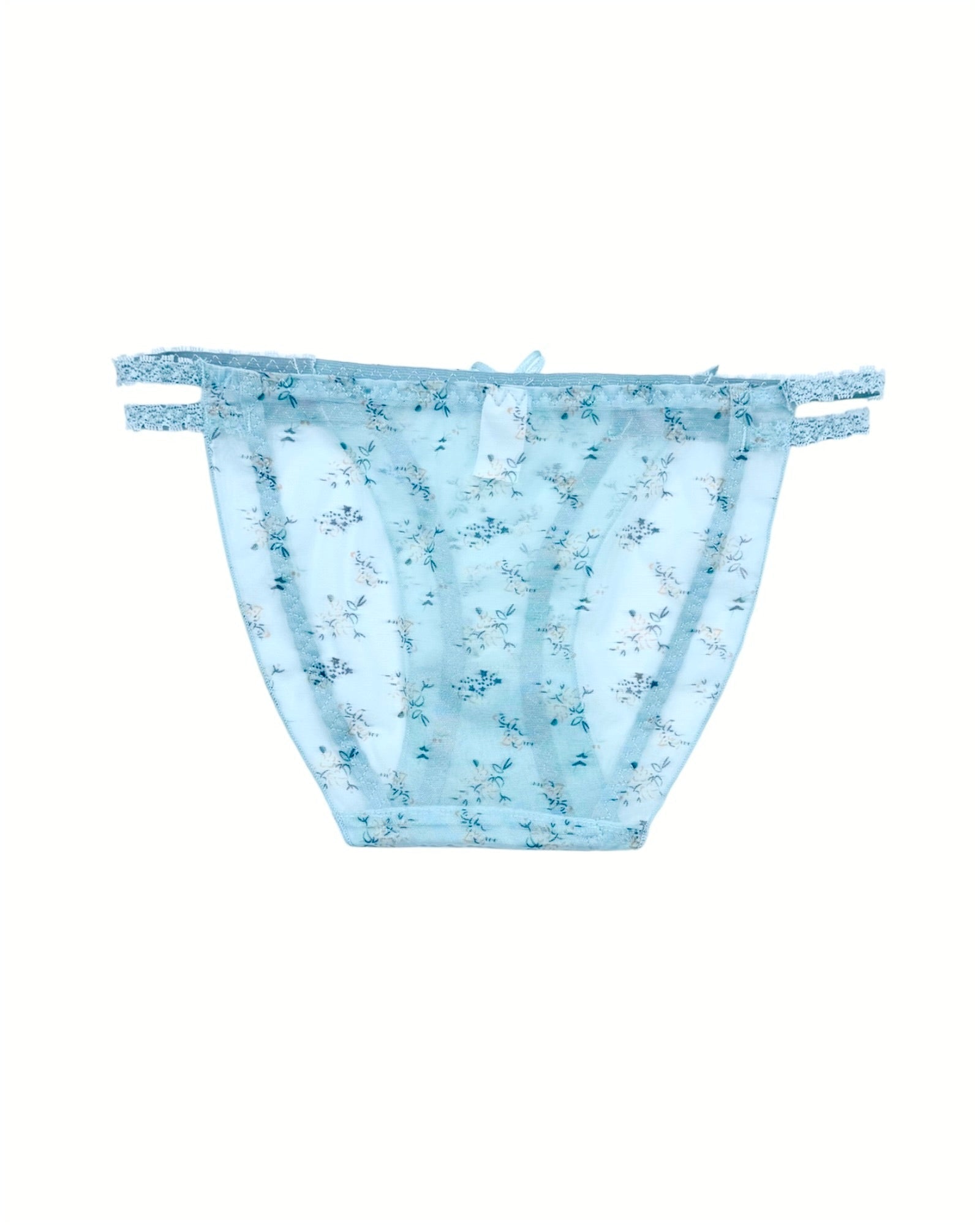 Romantic Blue Floral Lace Panties with Satin Bow and Rose Charm 
