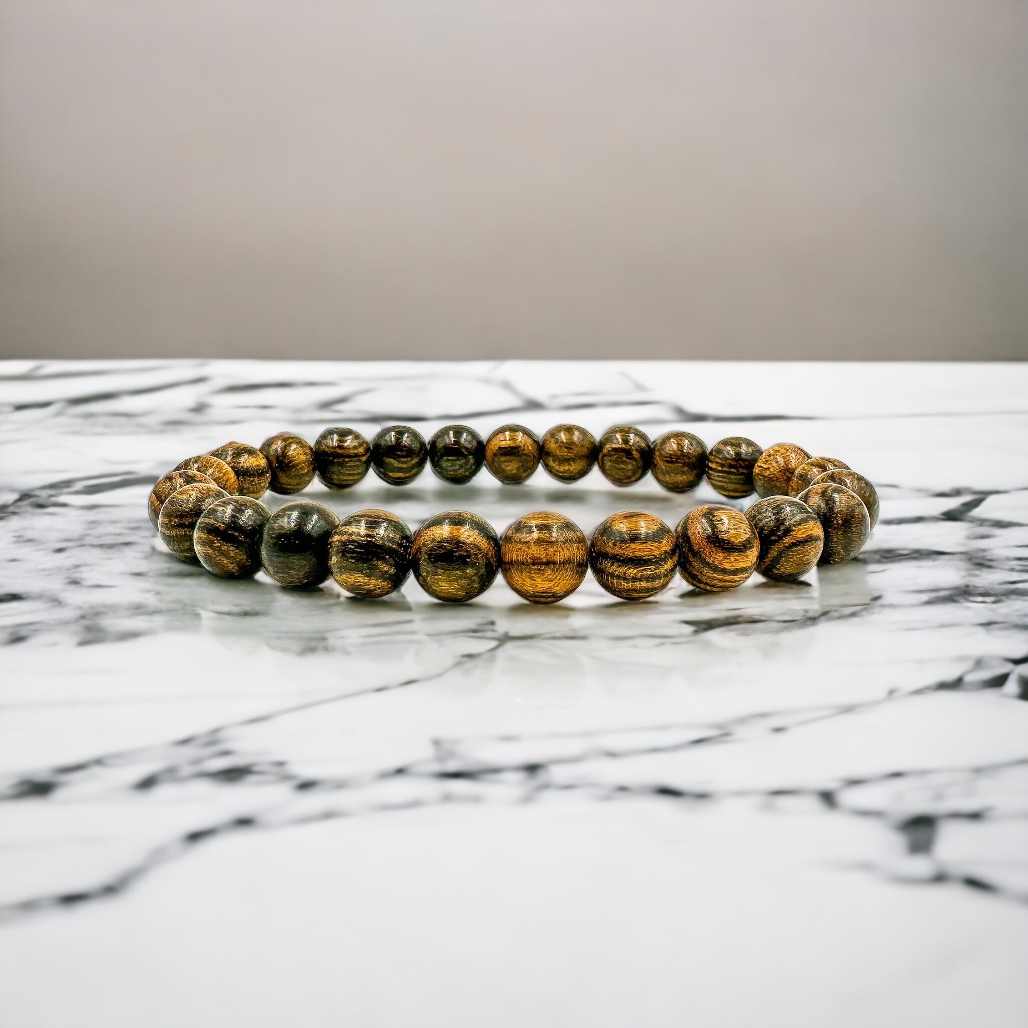 Union Tigerskin Sandalwood Mala Beaded Bracelet – 8mm Natural Wooden Beads for Men & Women