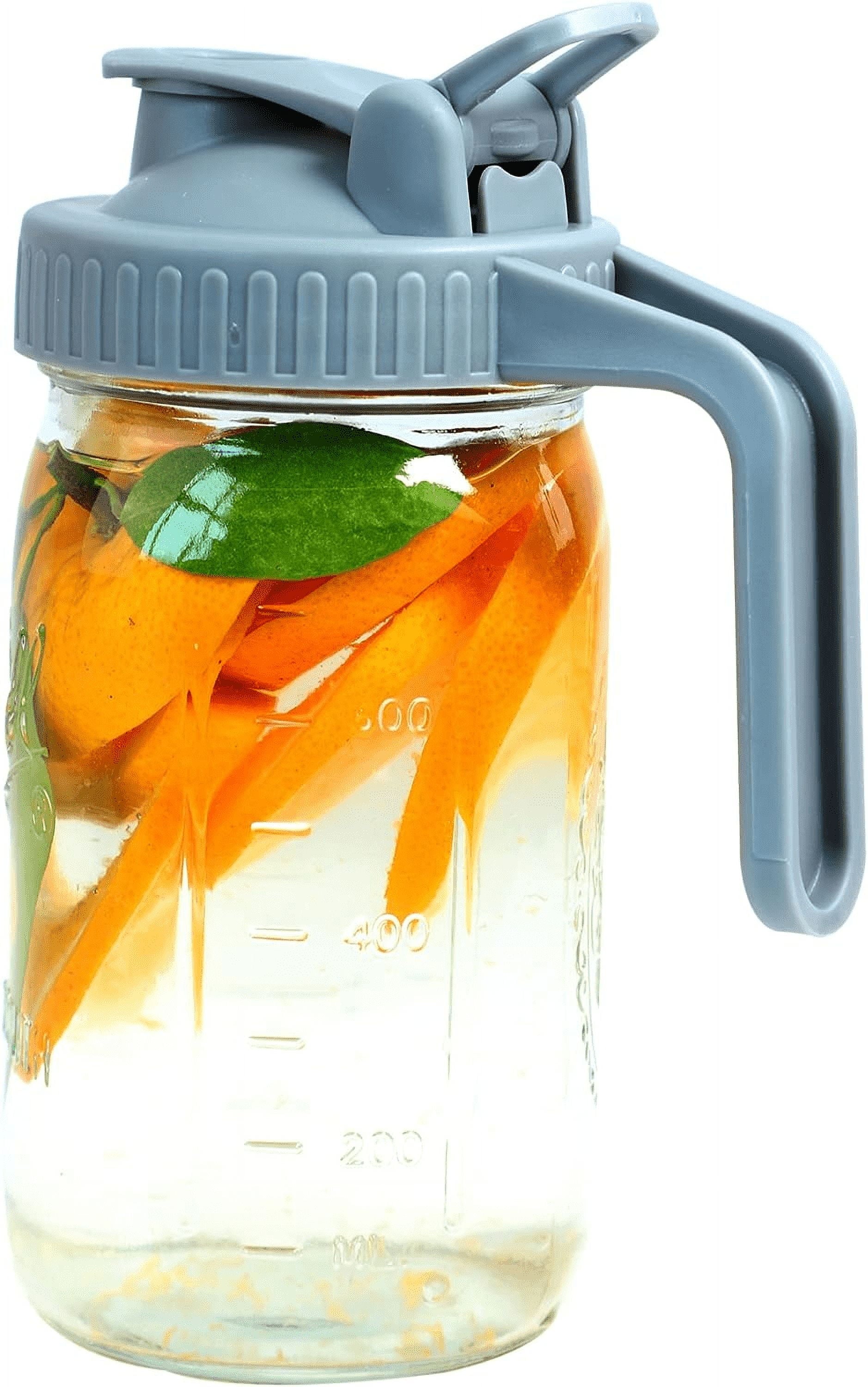 Mason Jar Pitcher with Pour Spout Lids & Handle 64 Oz Glass Wide Mouth Breastmilk Pitcher with Flip Cap 2 Quart for Fridge Iced Tea, Sun Tea, Juice, Coffee Lemonade Fruit Drinks Airtight Leak Proof