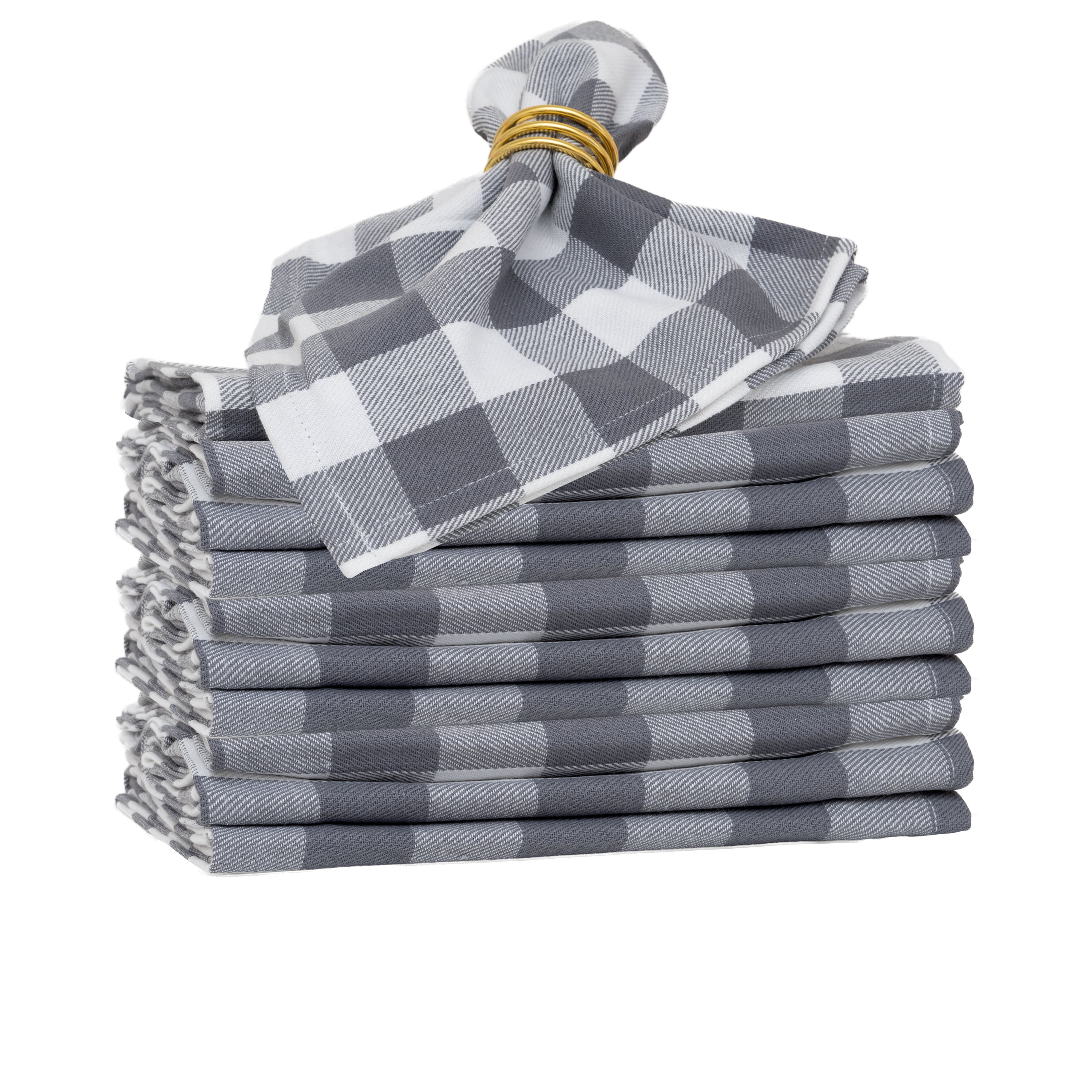 12-Pack Large Plaid Cotton Dinner Napkins - 100% Cotton, Hemmed Edges, 20"x20" for Elegant Table Settings
