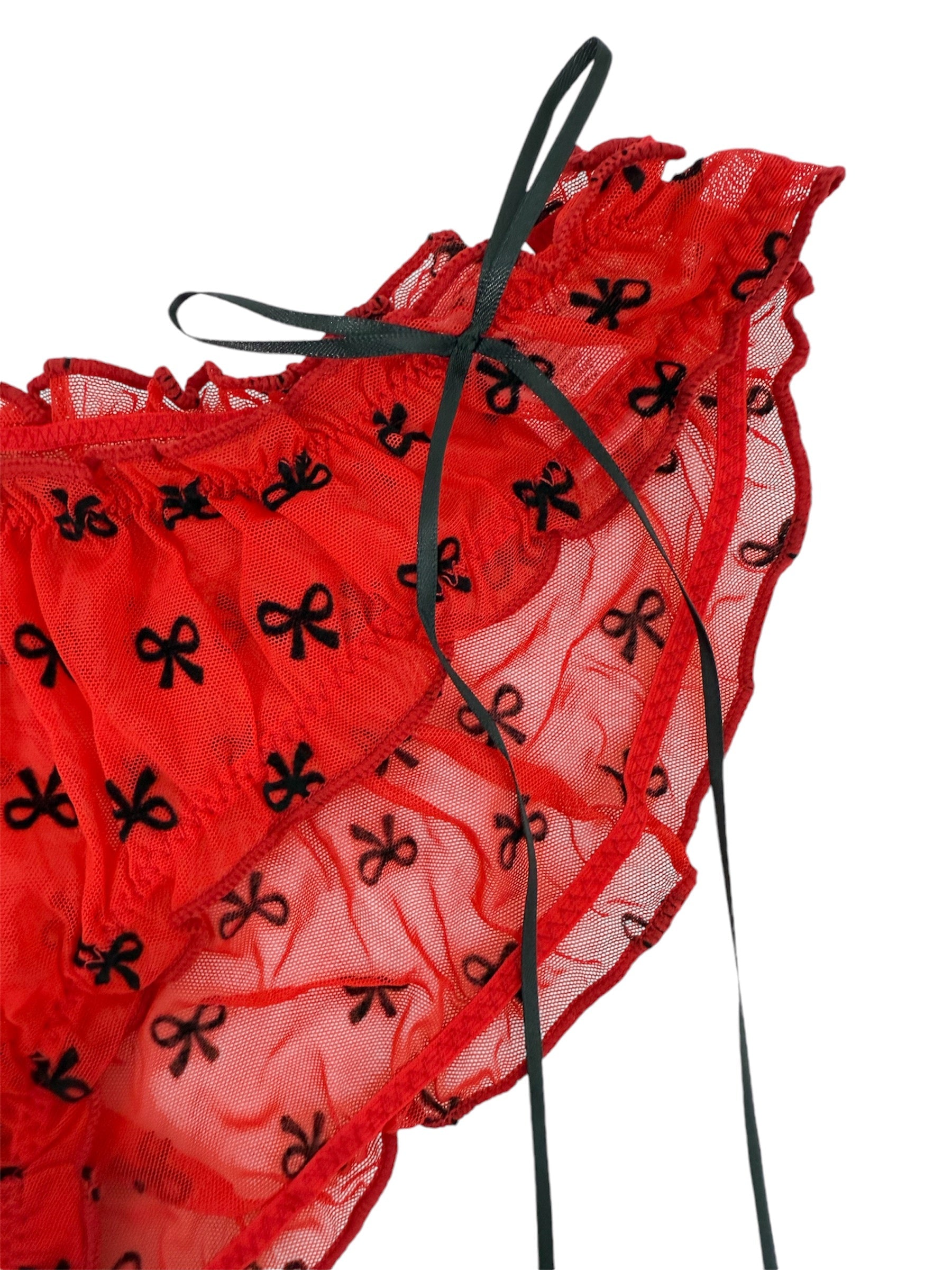 Milanblocks Chic Red Coquette Panty With Black Velvet Bows-2