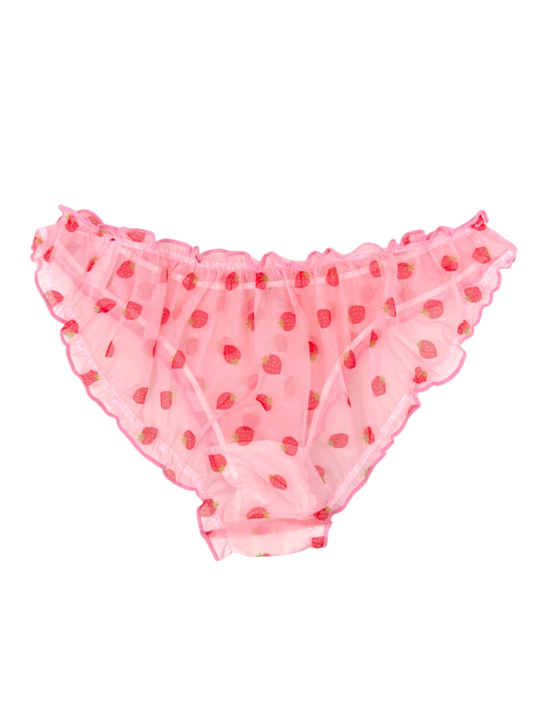 Strawberry Print Sheer Pink Ruffle Panties - Cute & Flirty Lingerie by Milanblocks 
