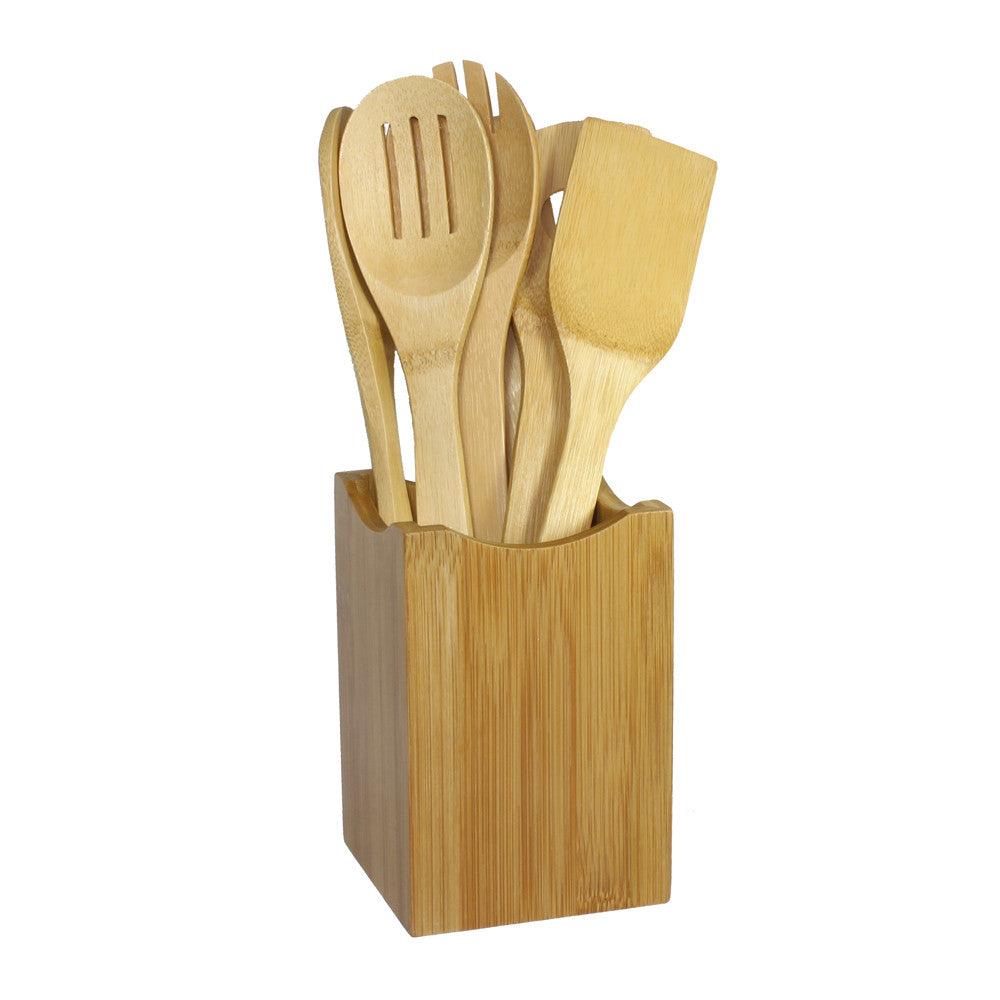 Eco-Friendly Oceanstar 7-Piece Bamboo Kitchen Utensil Set with Holder - Sustainable & Durable Cooking Tools for Home Chefs