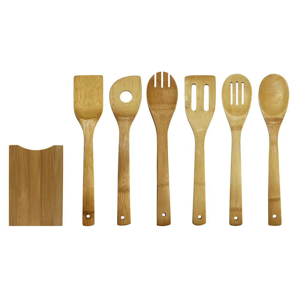 Eco-Friendly Oceanstar 7-Piece Bamboo Kitchen Utensil Set with Holder - Sustainable & Durable Cooking Tools for Home Chefs 