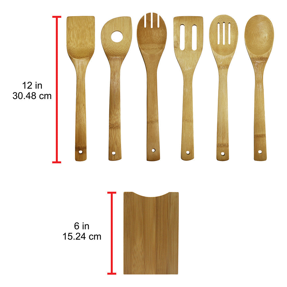 Eco-Friendly Oceanstar 7-Piece Bamboo Kitchen Utensil Set with Holder - Sustainable & Durable Cooking Tools for Home Chefs 