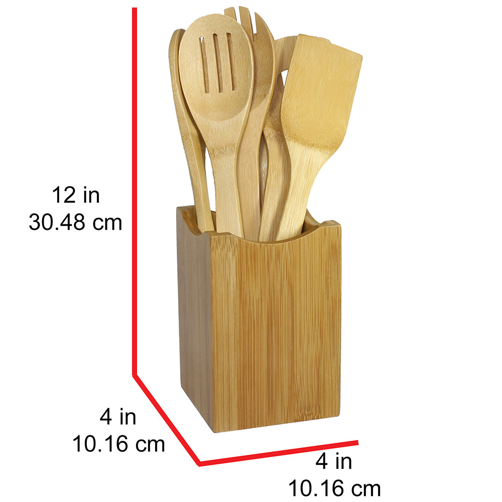 Eco-Friendly Oceanstar 7-Piece Bamboo Kitchen Utensil Set with Holder - Sustainable & Durable Cooking Tools for Home Chefs 