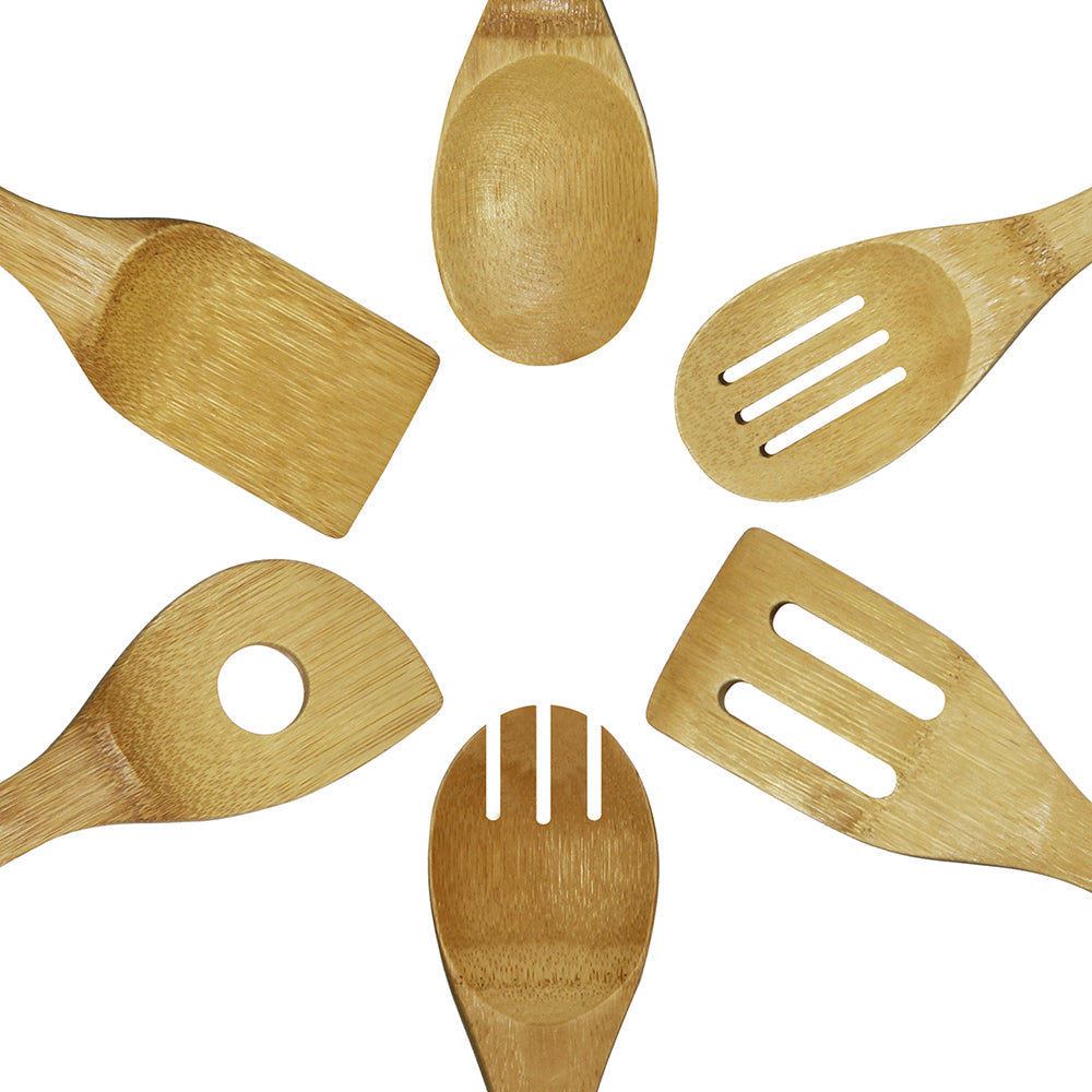 Eco-Friendly Bamboo Cooking Utensil Set - 6 Piece Kitchen Essentials for Sustainable Cooking 